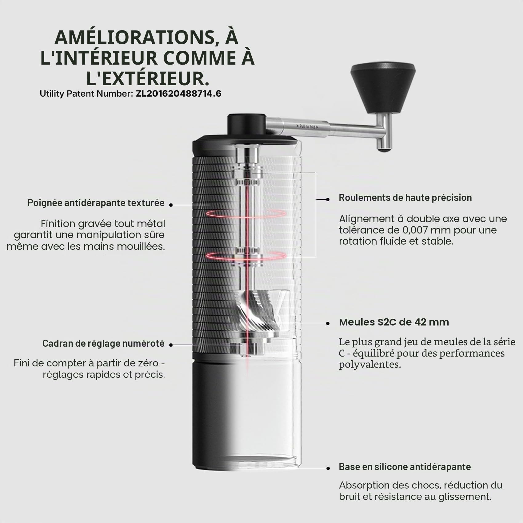 TIMEMORE C5 ESP Pro Moulin à café manuel avec broyeur conique S2C-042-III, réglage de précision de 0,015 mm, moulin manuel portable entièrement en métal pour expresso/presse française/pour over - Noir