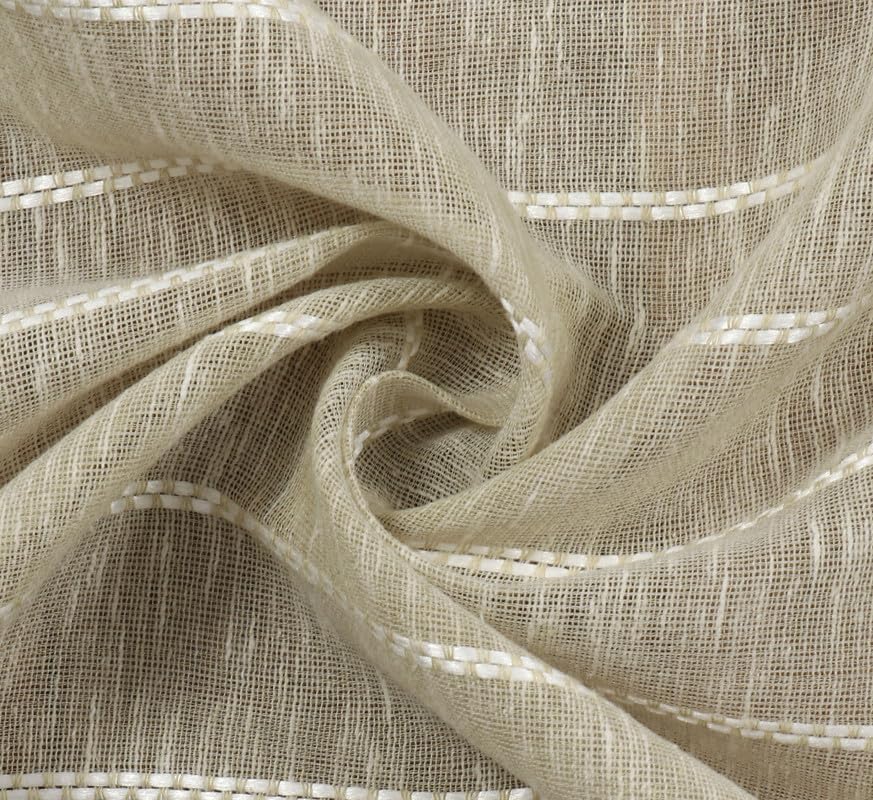 Image of Exporthub Sheer Linen Cotton Curtains for Long Door 8 Feet Set of 2, Green - Light Filtering Breathable Fabric Drapes for Living Room & Bedroom (EHSPR056 84)