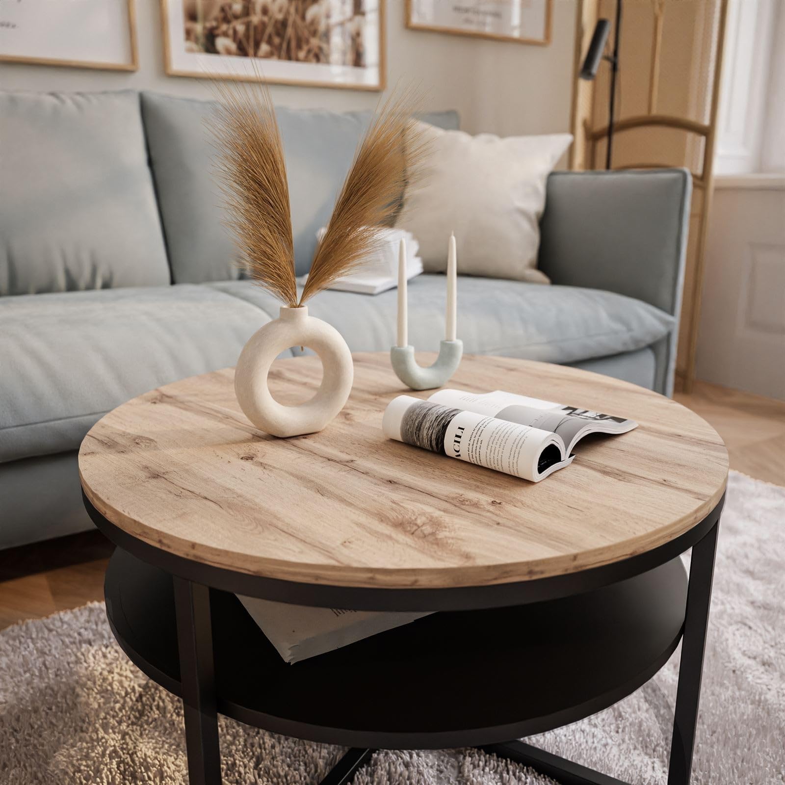 Table D'Appoint Ronde Eirik En Bois - 60x60 Cm - Hauteur 40 Cm - Design Moderne Et Minimaliste - Plateau Blanc