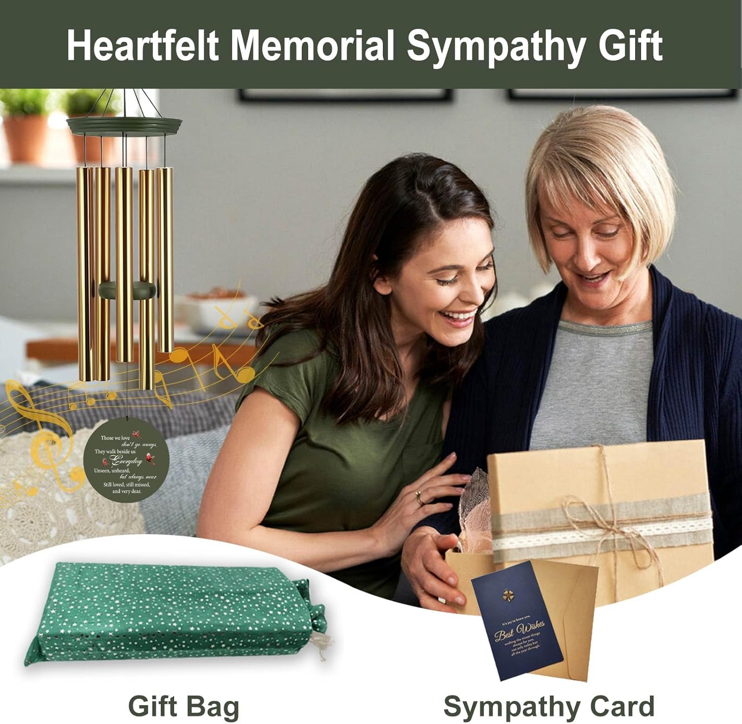 Personalized 30/36" Memorial Wind Chimes for Outside, Sympathy Gifts Wind Chime for Loss of Loved One, Beautiful Decor with Deep Tone, Ideal for Funeral, Remembrance & Bereavement, Produced in US