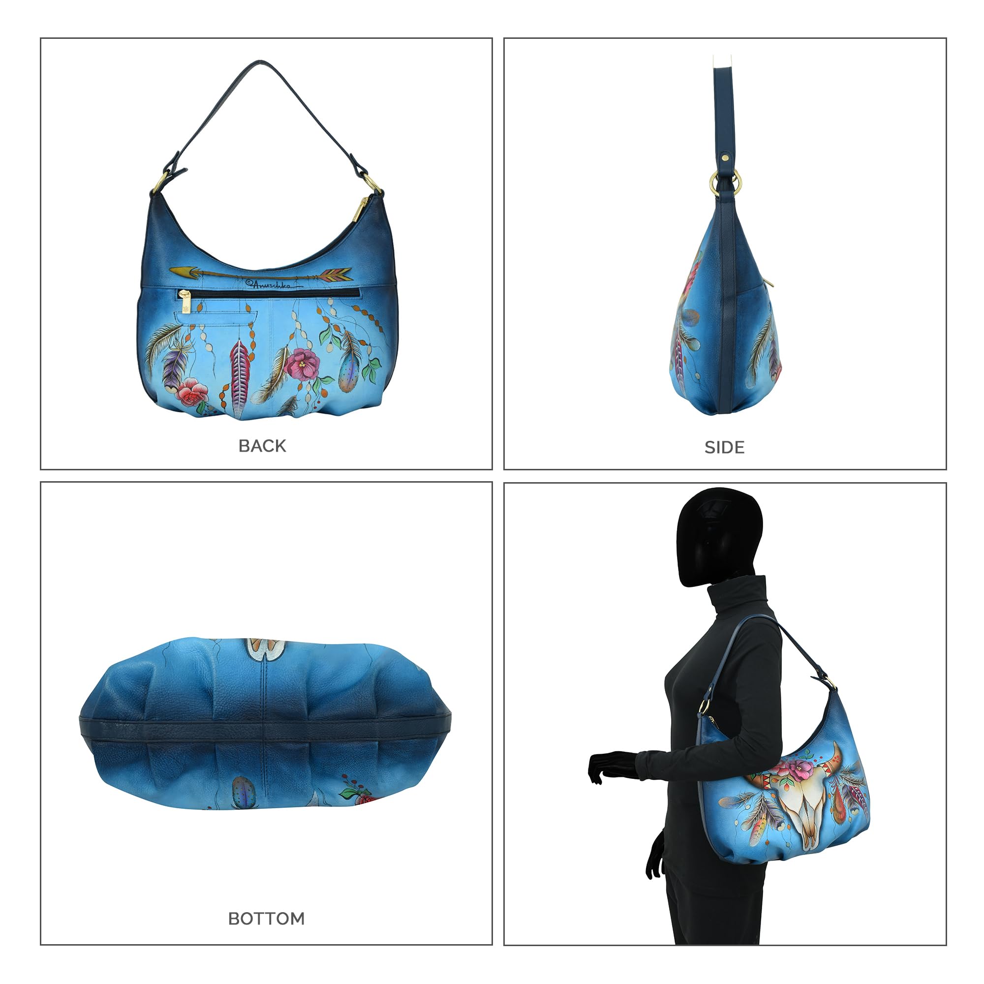 Anuschka Hobo da donna originale dipinto a mano in vera pelle increspato