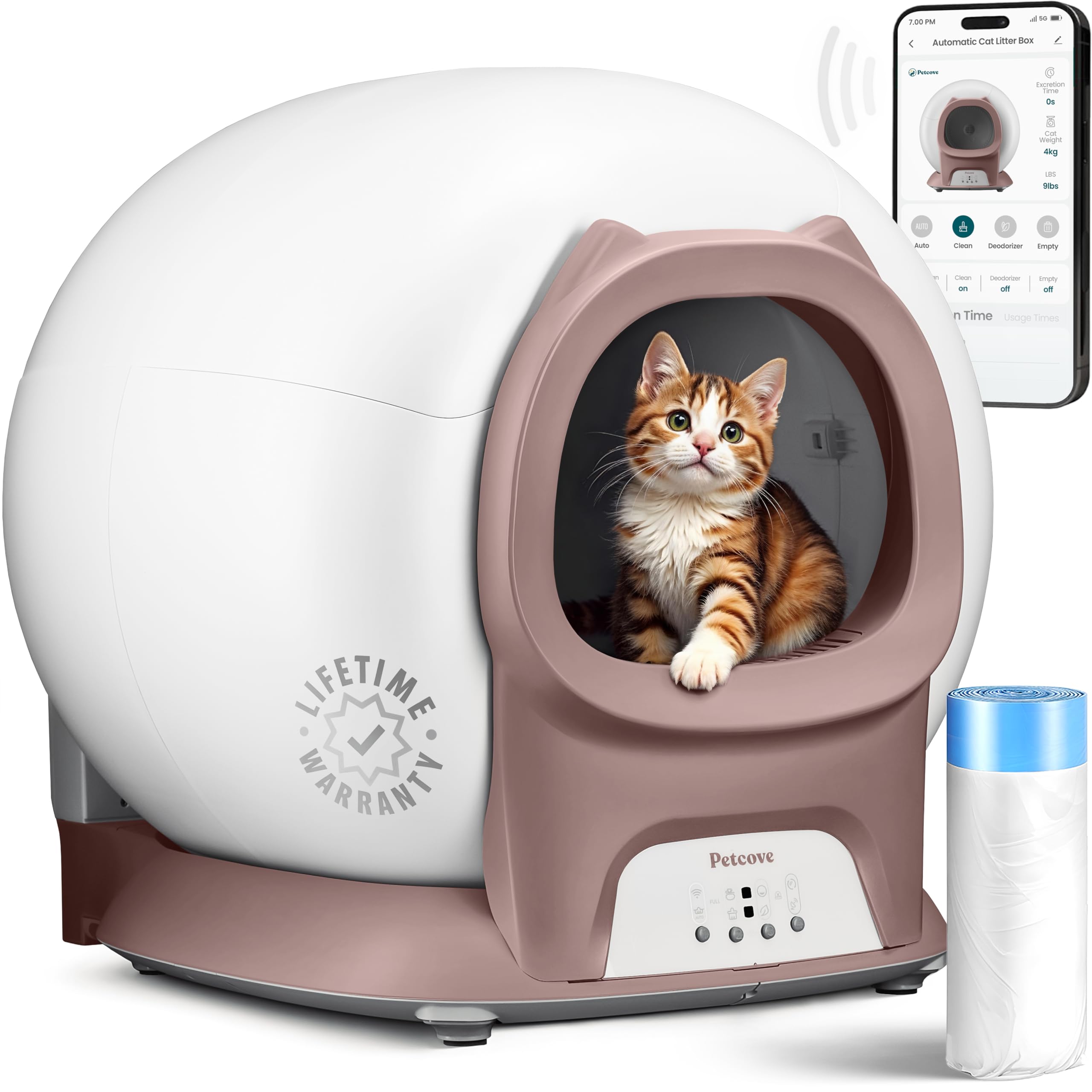 Petcove – Automatic Self Cleaning Litter Box – PurrTek Smart Automatic Litter Box for Multi-Cat Homes with Smart App Control (5GHz Wi-Fi), Triple Odor Control Quiet Operation & Advanced Safety Sensors: Self Cleaning Litter Box with Auto Safety Sensors for Multiple Cats - Automatic Cat Litter Box Self-Cleaning - Covered Ultra Odor Removal - Smart APP Control - Compatible On All WiFi - Electric Robot