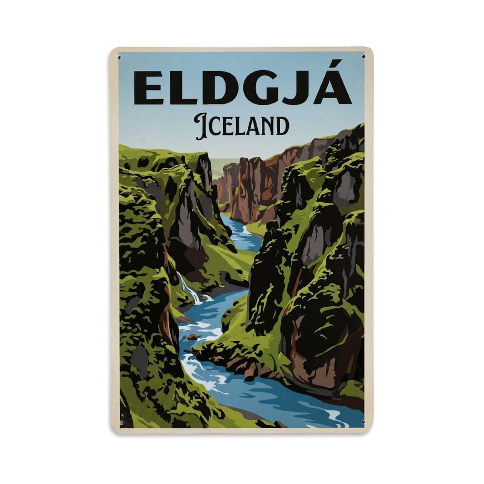 Gead 8X12inch Style Vintage Travel Eldgja Iceland Canyon Metal Tin Sign