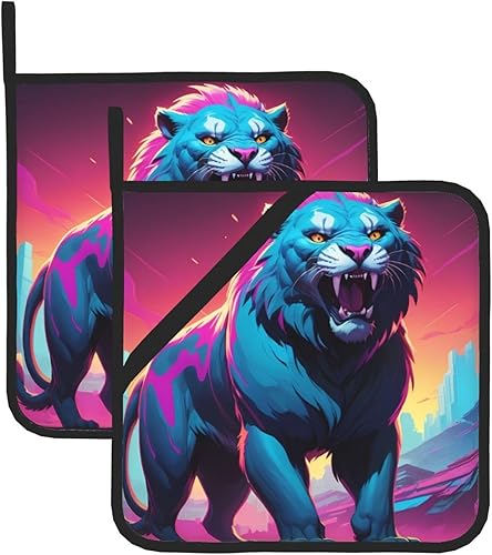 Synthwave Sabertooth Pattern Square heat-proof pot holders (set of two) 8x8 in  Quality fabrics, Anti-scalding and easy to clean