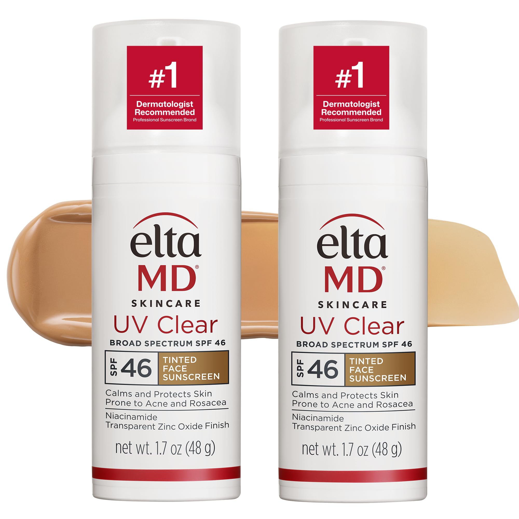 EltaMD UV Clear Tinted Sunscreen for Face SPF 46 with Zinc Oxide, Pack of 2 (1.7 oz each) | Dermatologist Recommended for Acne-Prone Sensitive Skin - main product image
