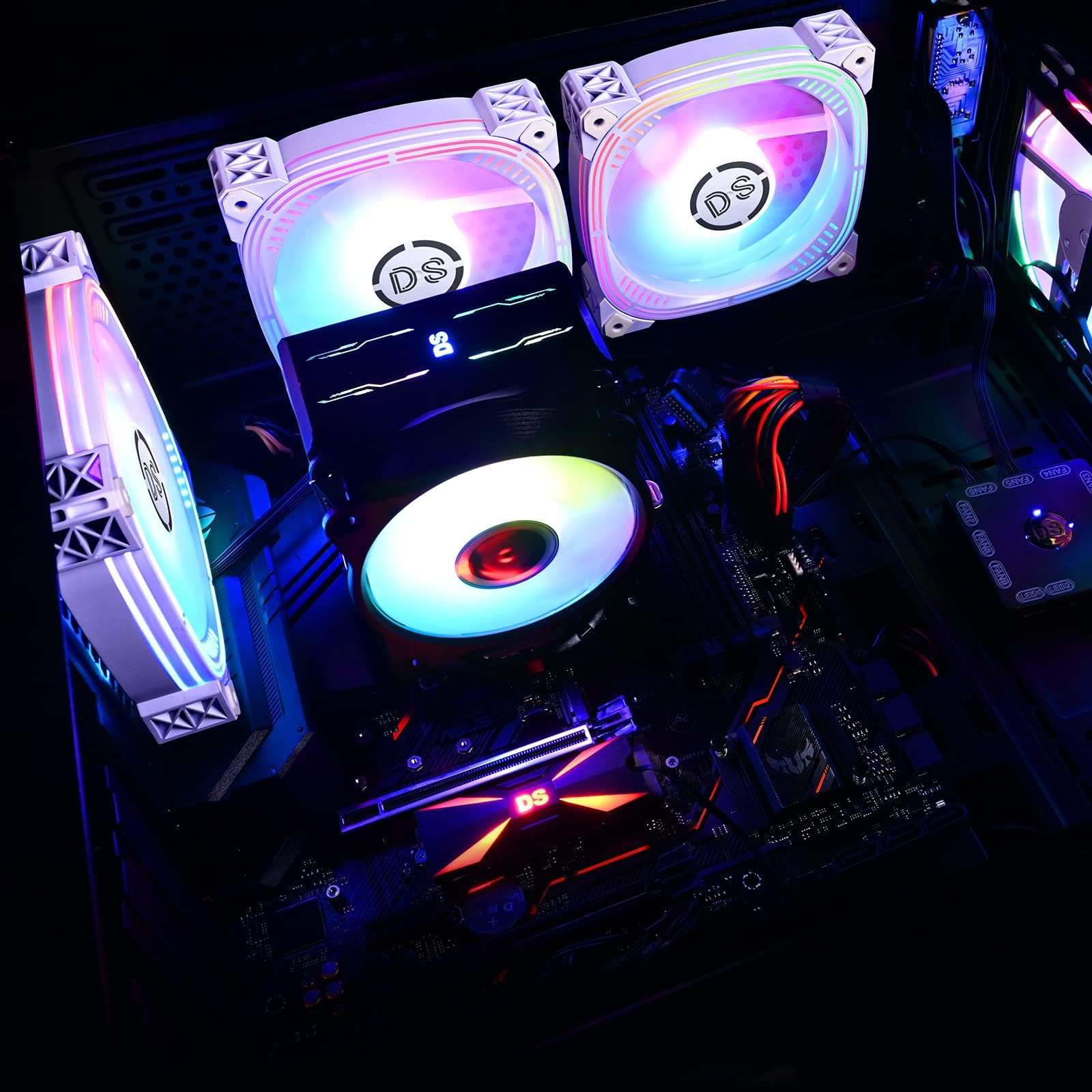 DS Ventiladores LED RGB direccionables de 120 mm con control remoto de 6 pines para carcasa de PC blanca, enfriador de CPU, sistema de radiadores (ventiladores RGB paquete de 6, serie G)