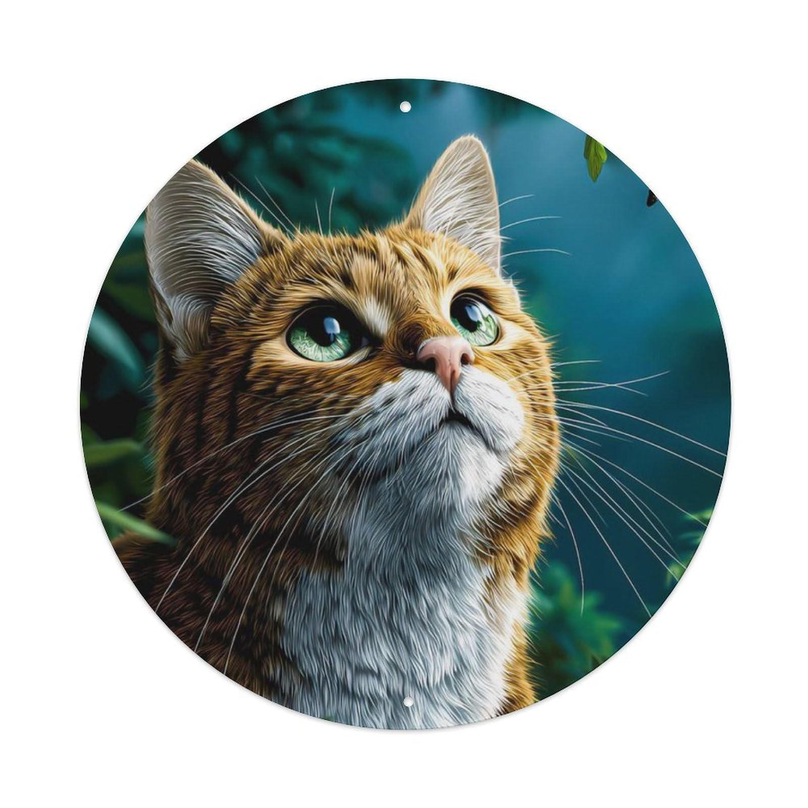 Animal Tabby Cat Watching Moth Wildlife Nature Vintage Metal Tin Sign Plaque Wall Decor for Cafe, Club Bar, Office, Garden Metal Poster 8x8Inch