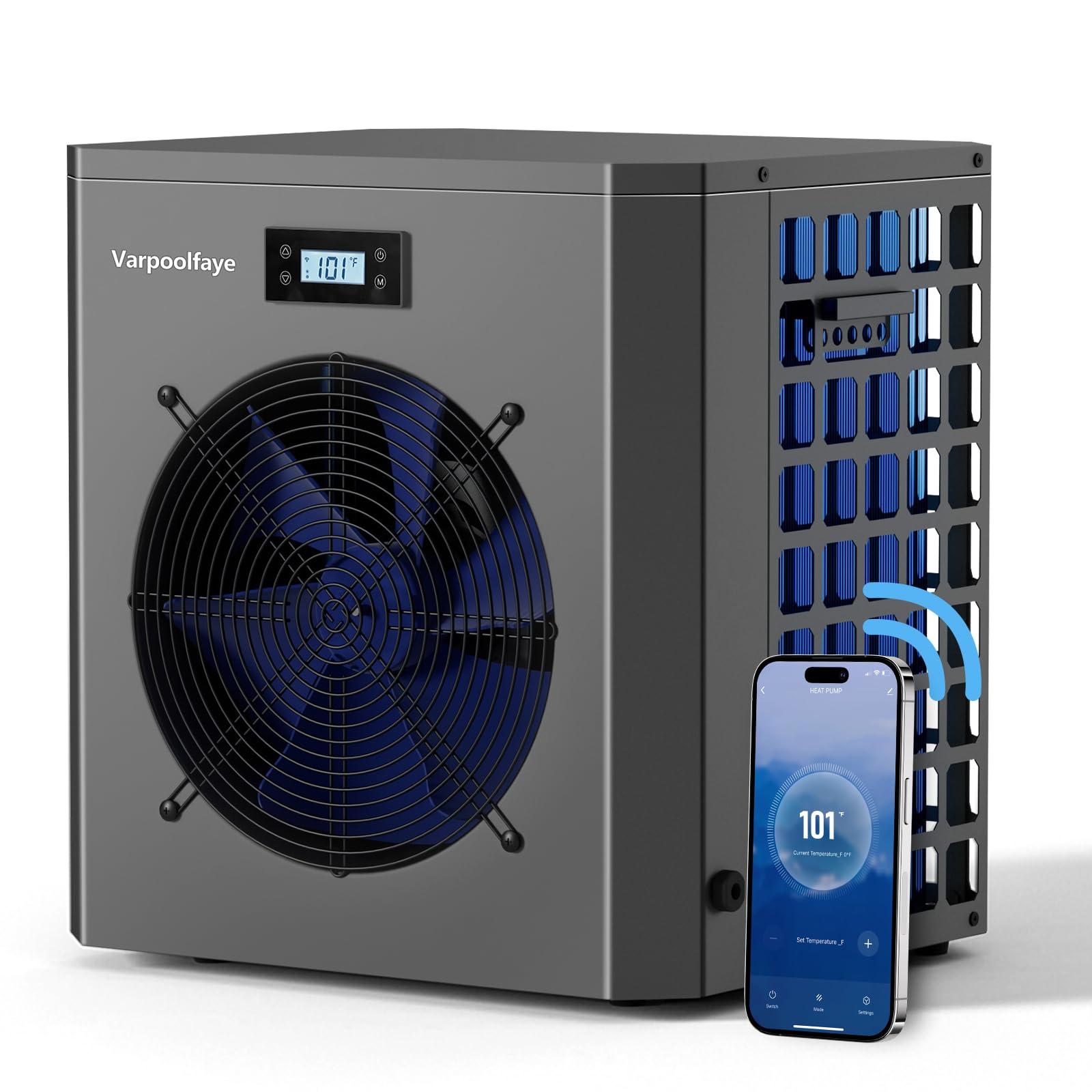 Varpoolfaye 16000 BTU Pool Heat Pump, 120V Swimming Pool Heater for Above Ground & Inground Pools, 5000 Gallon Spa Heater with WiFi Control & Programmable Timer, Heating and Cooling Function