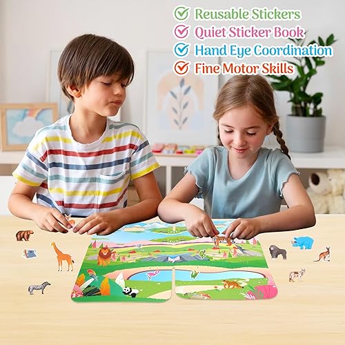 Miniatura 3 de Libro de calcomanías de animales reutilizables para niños pequeños y niños  Edades 2-4, 3-5  Actividad de calcomanías de gelatina para niños y niñas