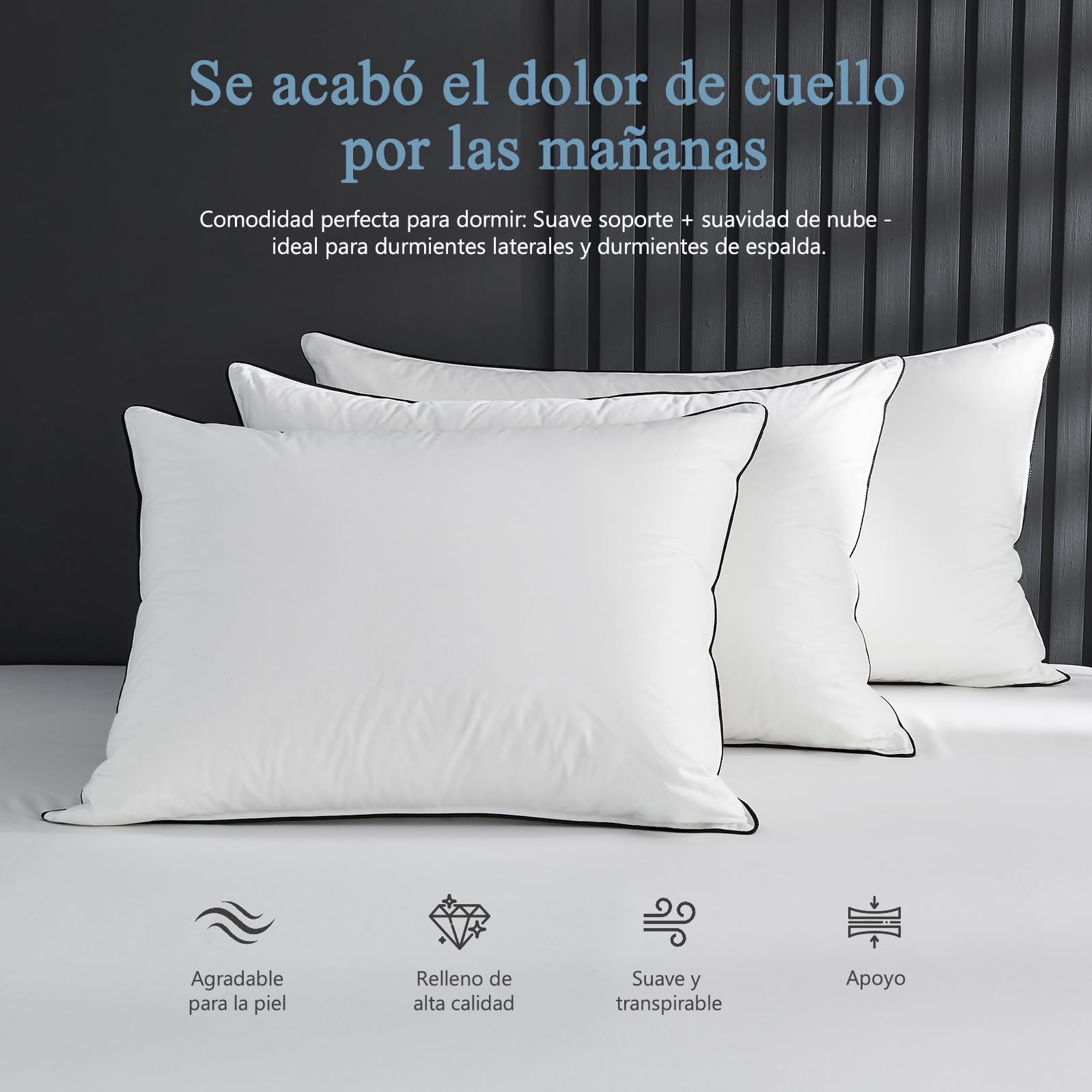Zestaw 2 poduszek z puchu gęsiego 50 x 75, wysokiej jakości wypełnienie puchowe i puchowe, 100% organiczna tkanina bawełniana, ergonomiczne poduszki z 3 sypialniami do hotelu, poduszka na łóżko