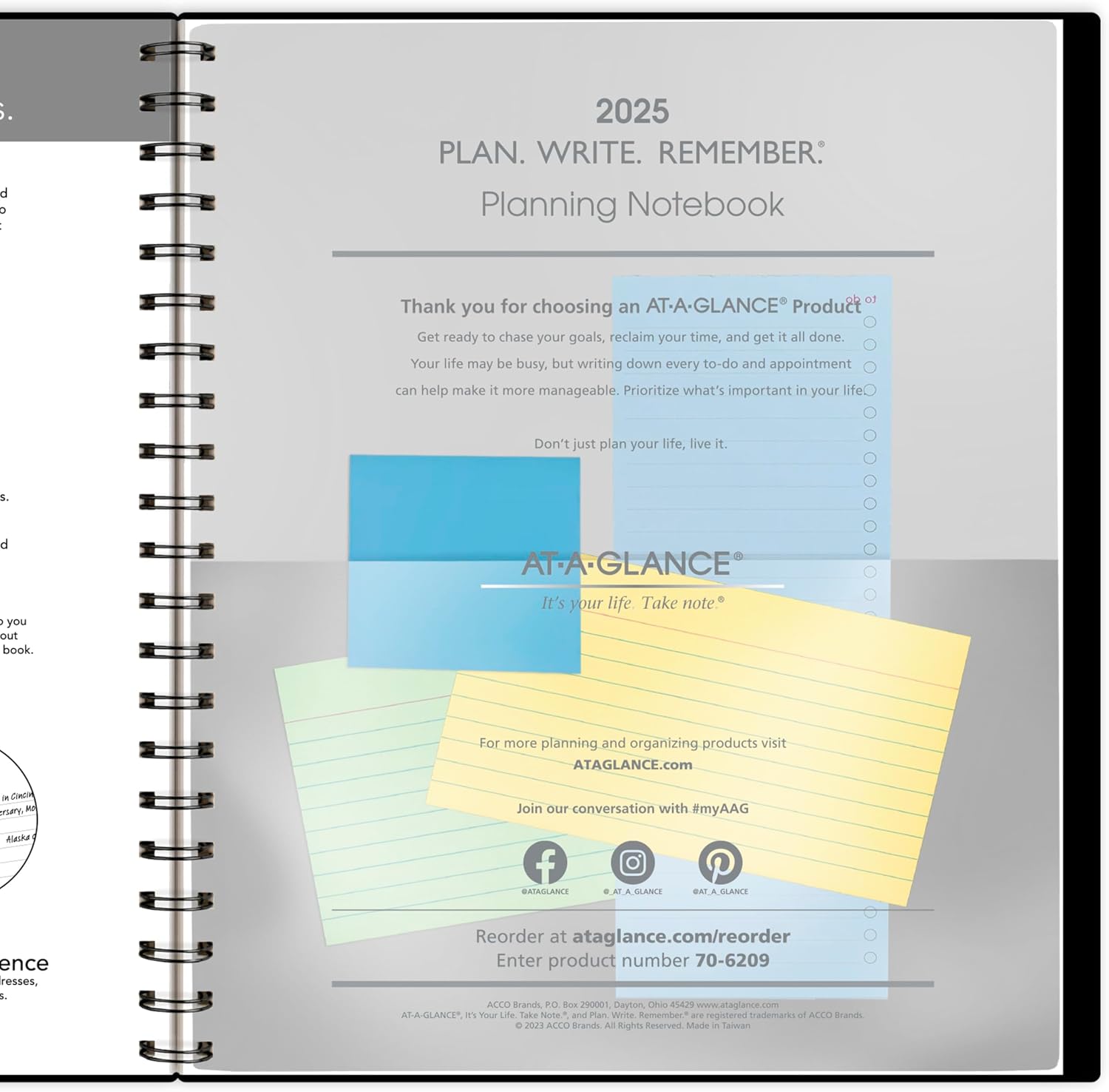 AT-A-GLANCE Undated Planning Notebook with Reference Calendars, 8.5" x 11", Large, Plan. Write. Remember., Black (7062090526)