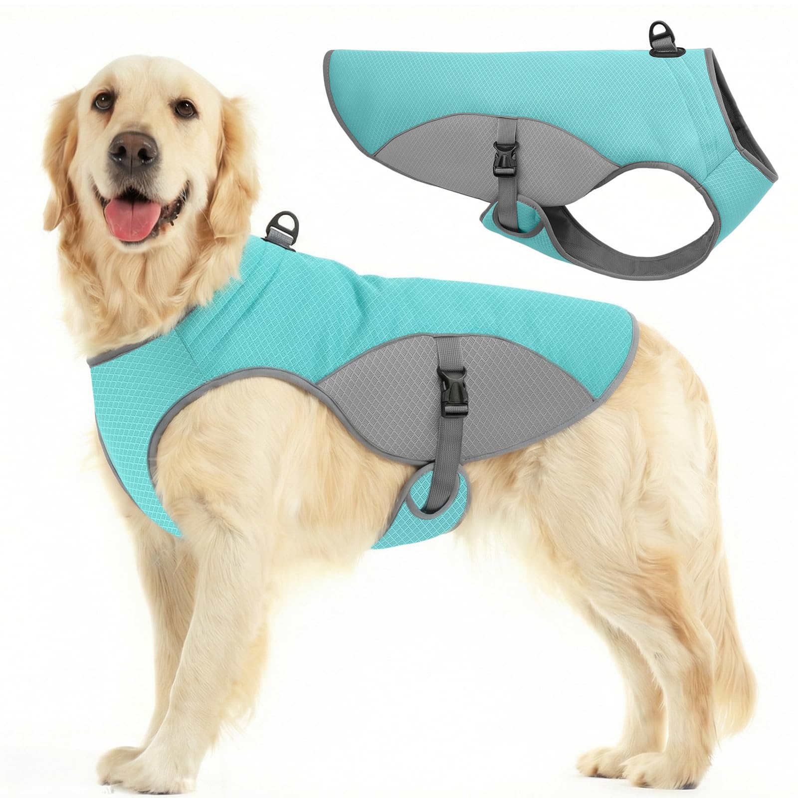 Dog Cooling Jacket for Large Dogs, Pet Cooling Vest with Mesh and D Ring, Dog Reflective Stripe Cooler Jacket for Beach, Hiking, Walking, Blue-L — view 14