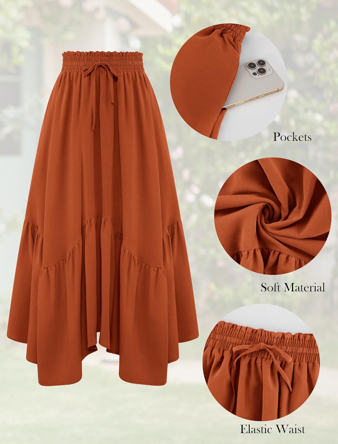 Arolina Women Long Skirts High Waist Skirts Renaissance Maxi Skirts Summer Casual Elegant A Line Flowy Skirts with Pockets - Image 5