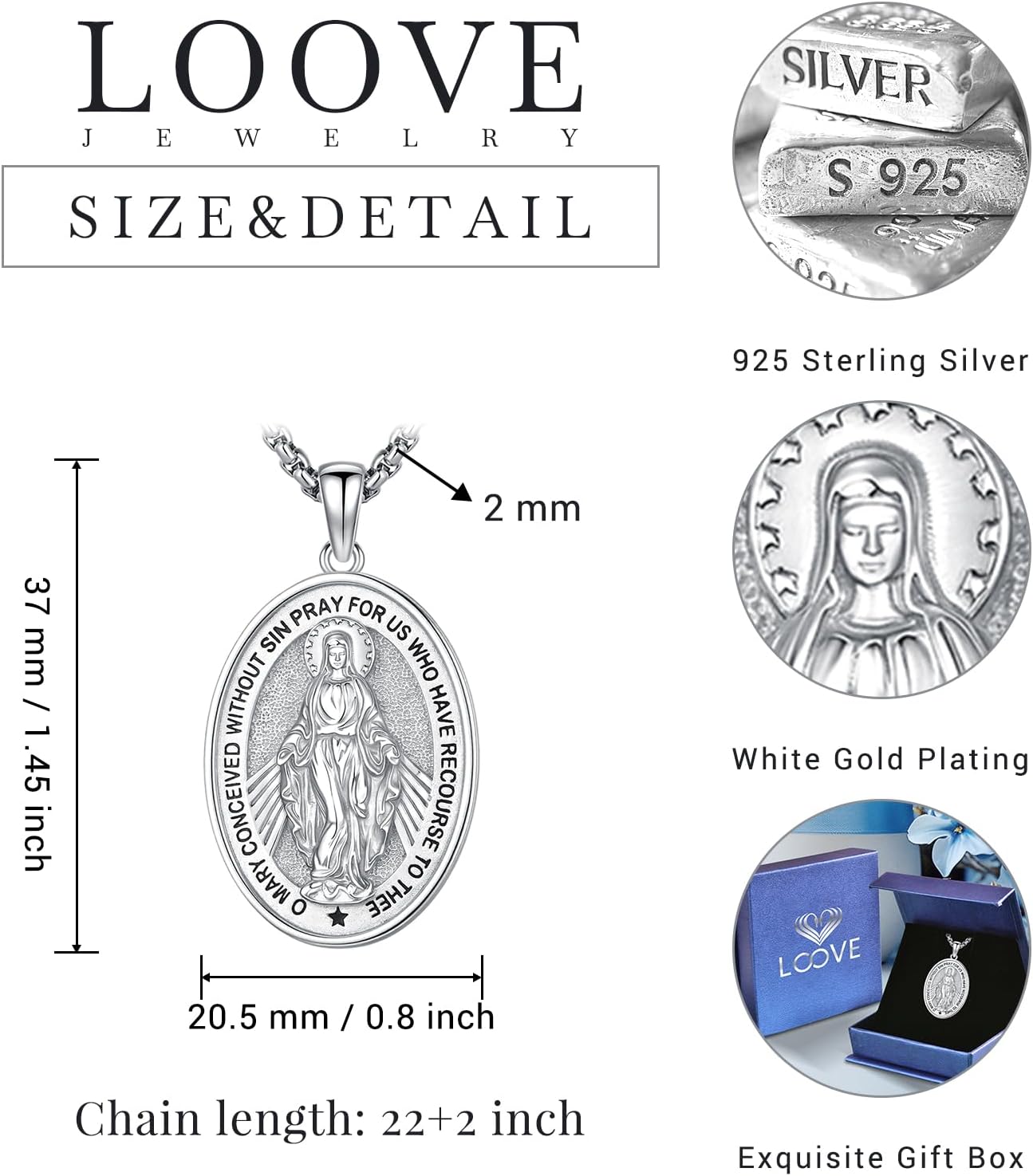 Saint Necklace 925 Sterling Silver Saint Michael/Christopher/Virgin Mary/Raphael/Anthony/Joseph/Benedict/Francis/Jude/Patrick/Peregrine Necklace Religious Amulet Medal Patron Saint Jewelry for Men with Gift Box - Image 5