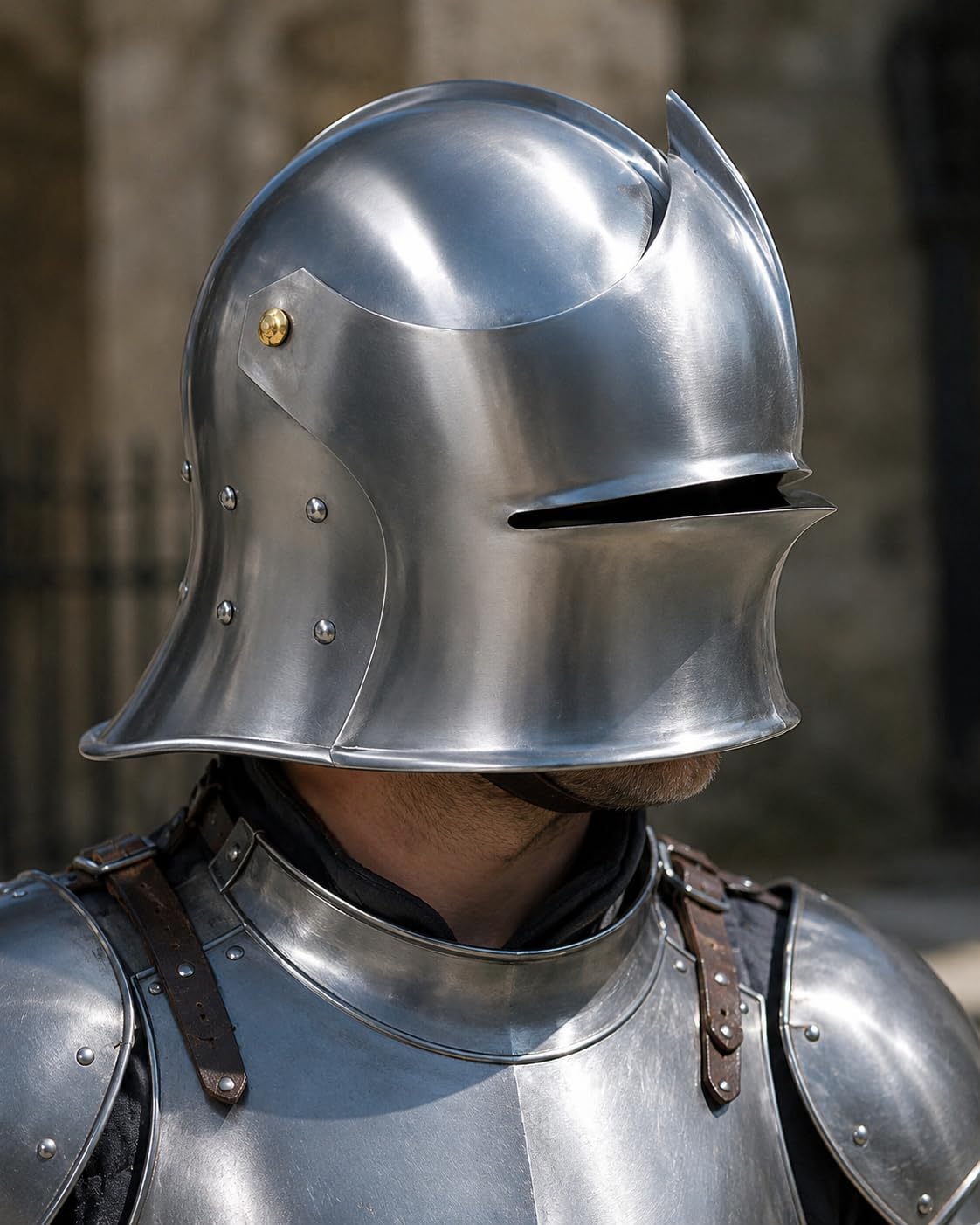 Nautical Replica Hub Casque de sallet médiéval nord italien Renaissance avec visière amovible Barbute Calibre 16