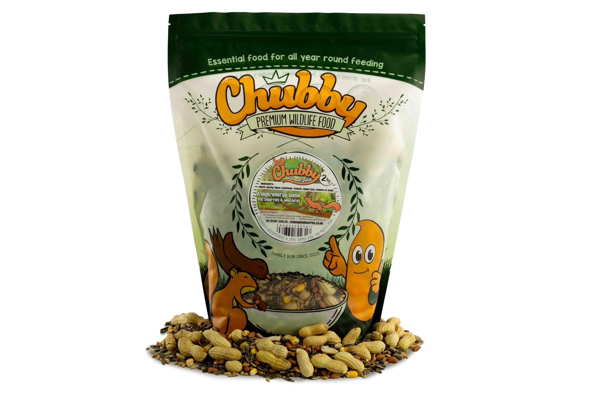 Chubby Mealworms Natural Seed & Nut Mix Forest Feast Squirrel Food (2kg), Natural Seed & Nut Mix Food for Chipmunks & Squirrels, Feed Includes Sunflower, Peanuts, Naked Oats, Nuts in Shells