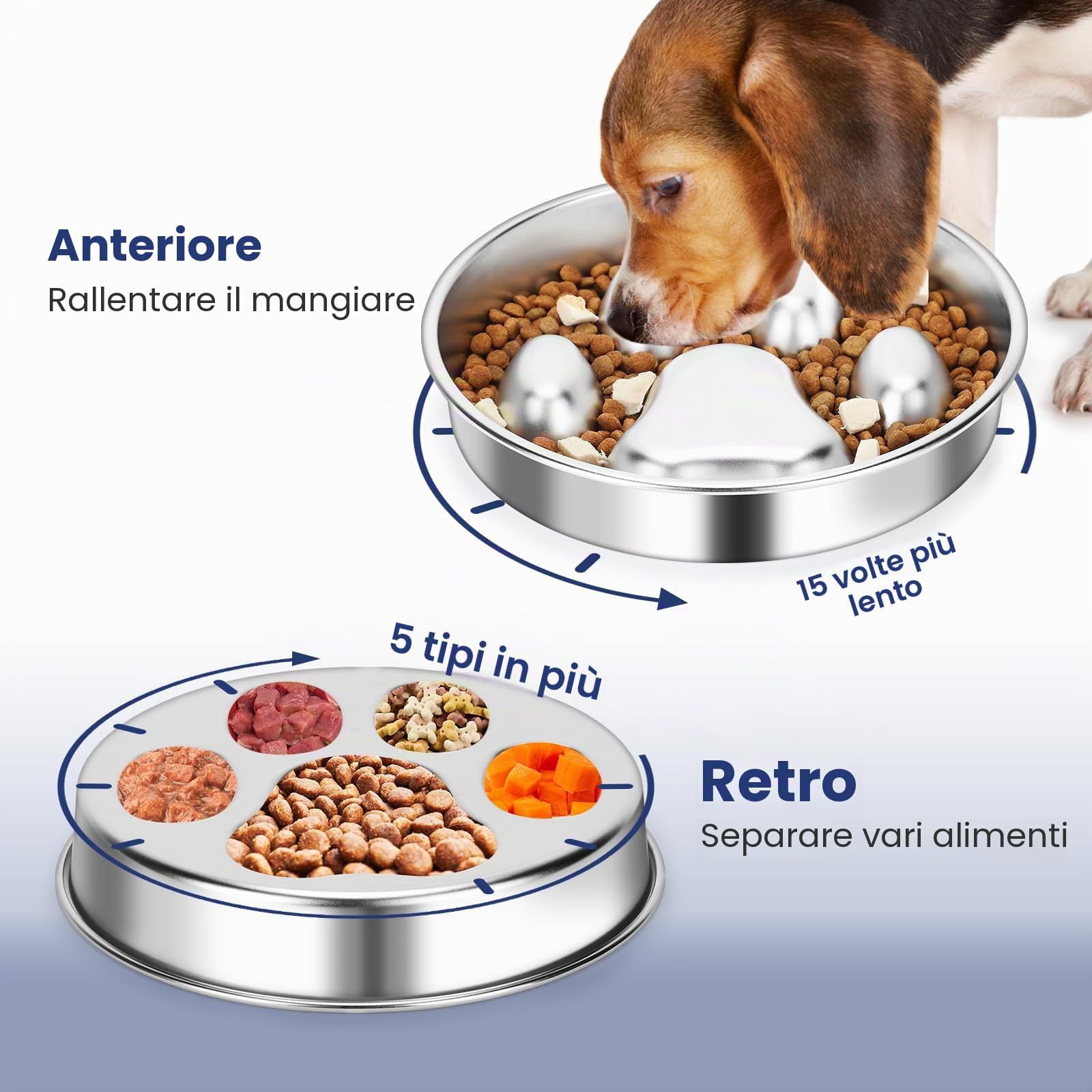 PETTOM Ciotola Anti Ingozzamento Acciaio Inox, Ciotola per Cani Anti Ingozzamento Ø21 cm, Ciotola Cane Slow Feeder