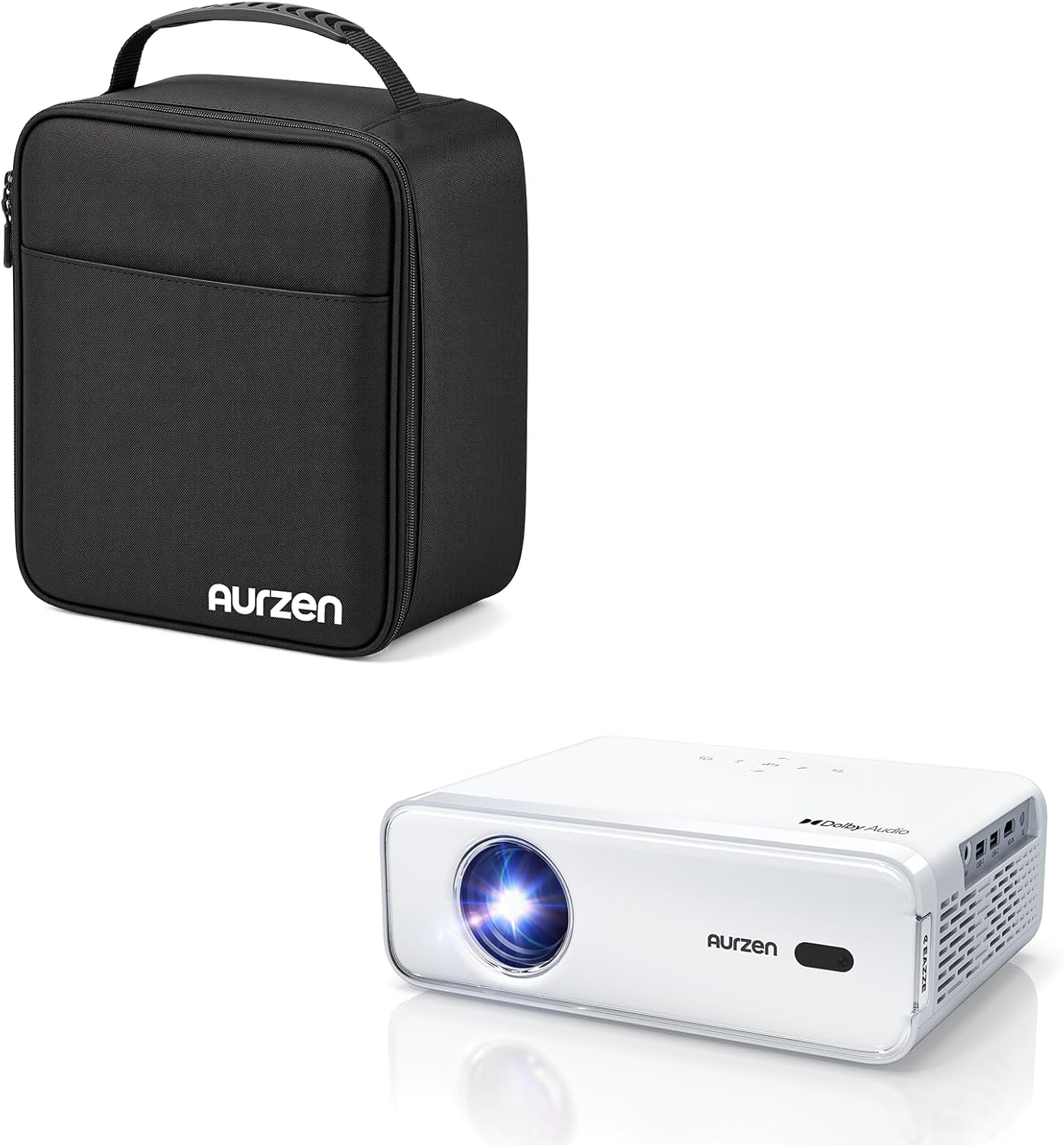 Aurzen EAZZE D1 Projector Bundle with Carrying Case, Netflix-Officially-Licensed, Auto Focus & Keystone, DoIby Audio, Native 1080P Movie, Portable Outdoor Mini Projector, White (2 Items)