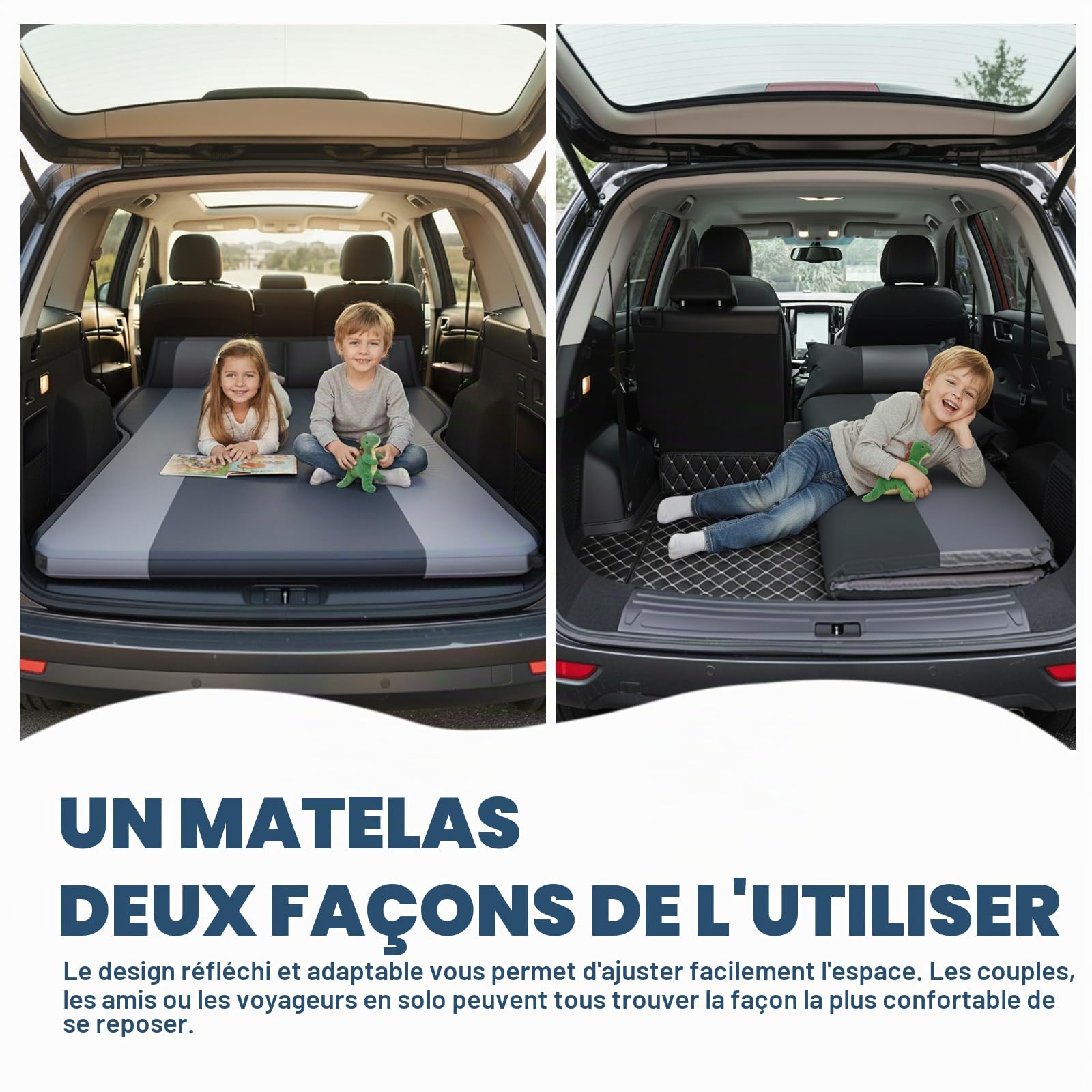 Matelas Gonflable SUV pour Voiture, Matelas Coffre Voiture 2 Personnes, Lit Auto-Gonflant Pliable avec Oreiller Réglable, 5 cm pour Sommeil Confortable, Maison, Extérieur et Voyage