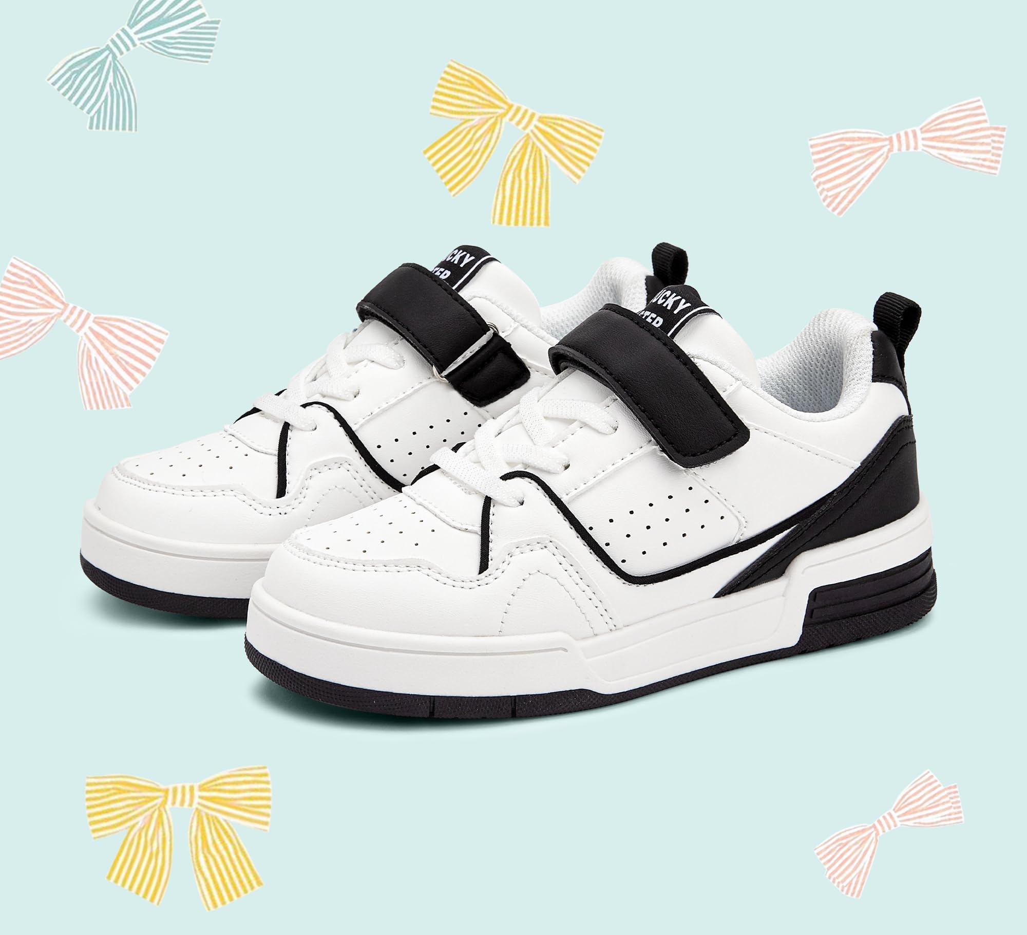 LUCKY STEP Dziecięce buty typu sneakers – wygodne buty rekreacyjne do szkoły, uprawiania sportu i na co dzień, niskie trampki z zapięciem na rzepy, dla chłopców/dziewczynek