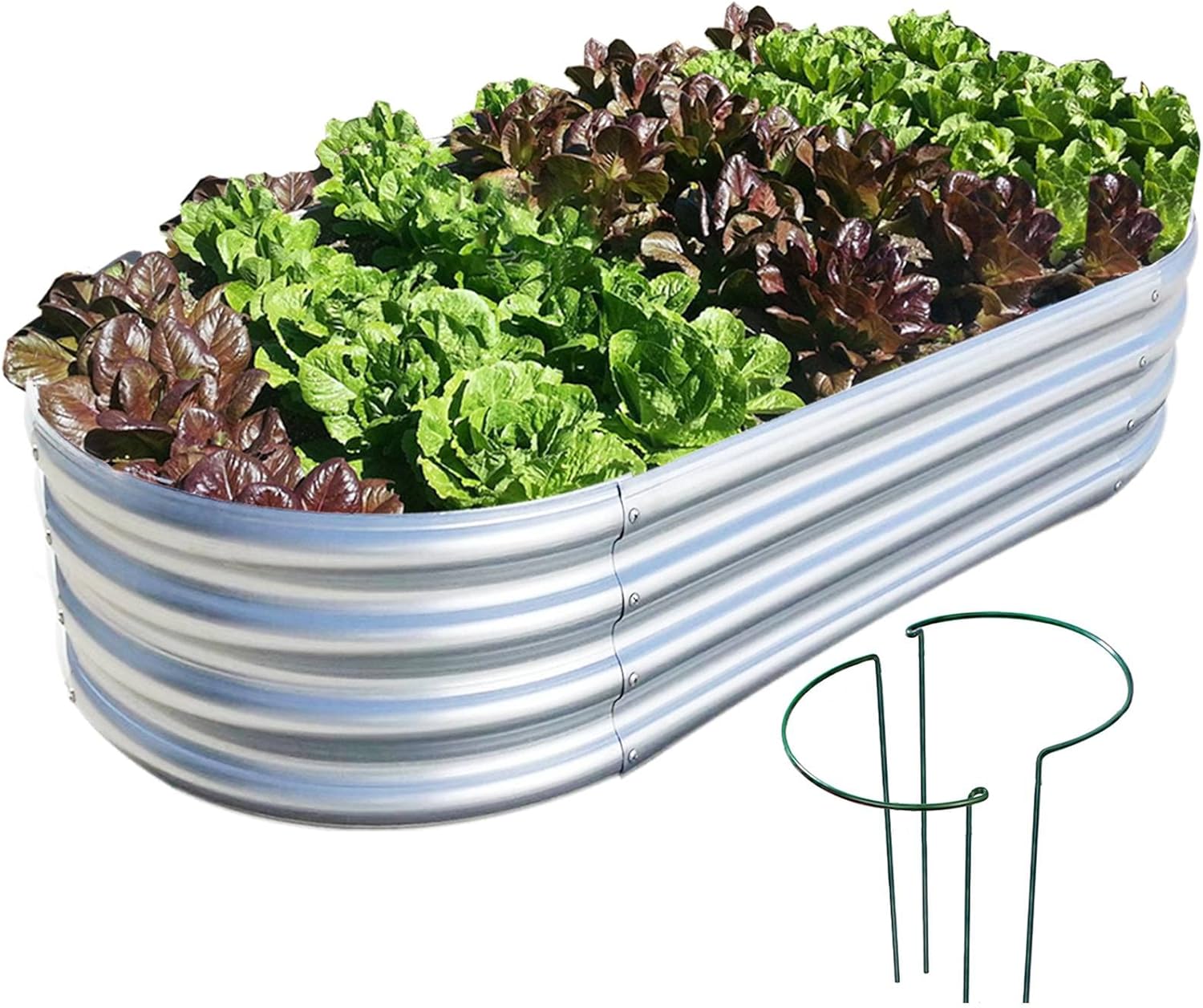 COATTOA Galvanized Raised Garden Bed, 5×3×1ft Raised Garden Boxes, Oval Outdoor Galvanized Garden Bed, Garden Stock Tank Outdoor for Vegetables, Garden Planter Beds with Metal Plant Stakes