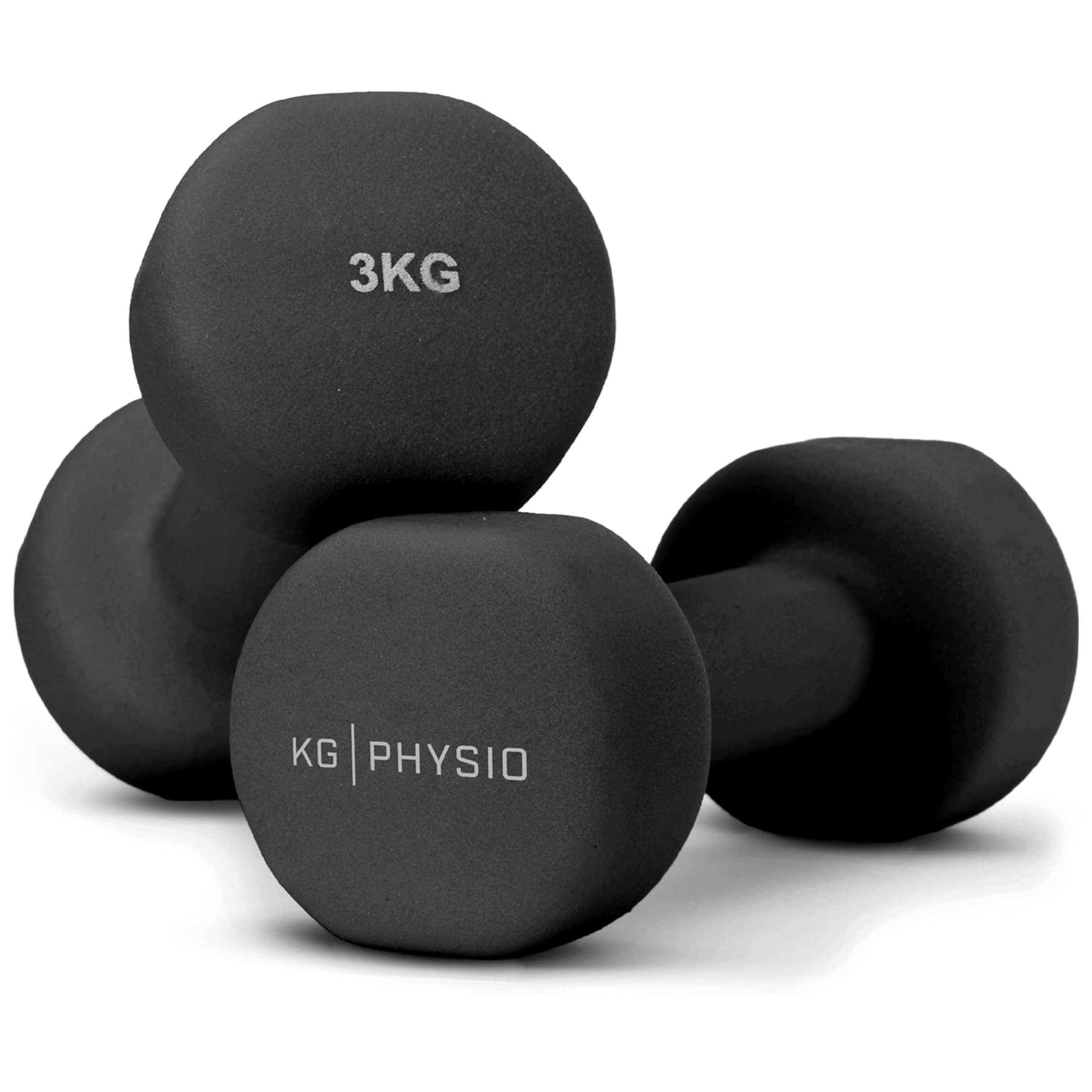 KG PHYSIO Pesi Palestra, Kit di 2 Manubri Palestra con Rivestimento in Neoprene, Impugnatura Confortevole, Accessori Palestra con Tecnologia Anti Rotolamento, Poster A3 con Esempi di Esercizi Fitness