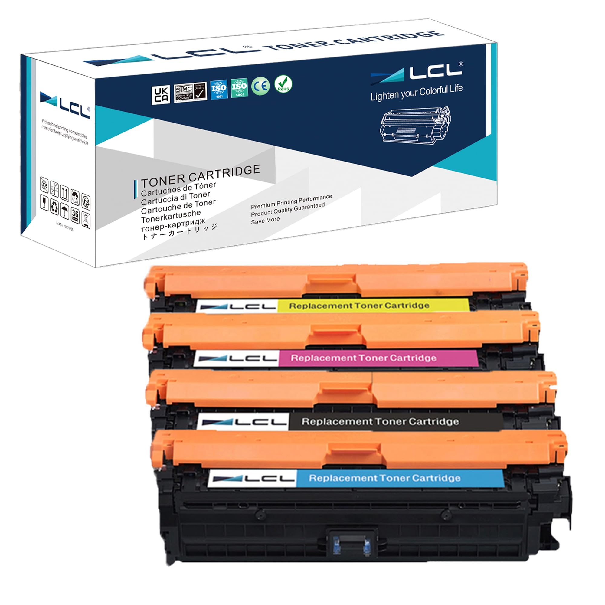 LCL Cartucce di Toner Rigenerate 307A CE740A CE741A CE742A CE743A (4-Pack) | Sostituzione per HP Color Laserjet CP5225 CP5225n CP5225dn(Nero Ciano Magenta Giallo)