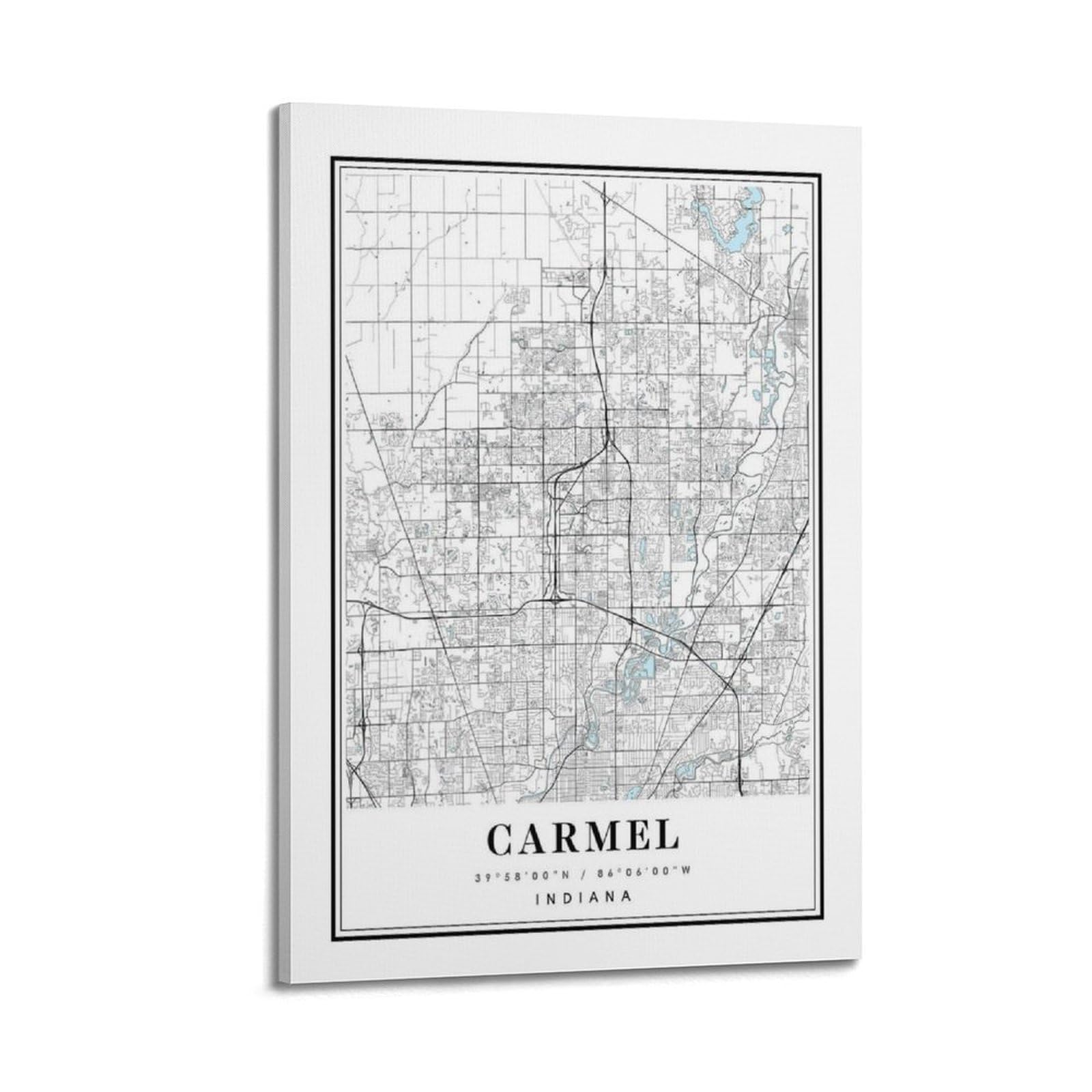 xiaoxiaoshen Carmel Indiana Map Canvas Poster Wall Art Prints Room Aesthetic Murals Bedroom And Living Decorations 24x36inch(60x90cm)