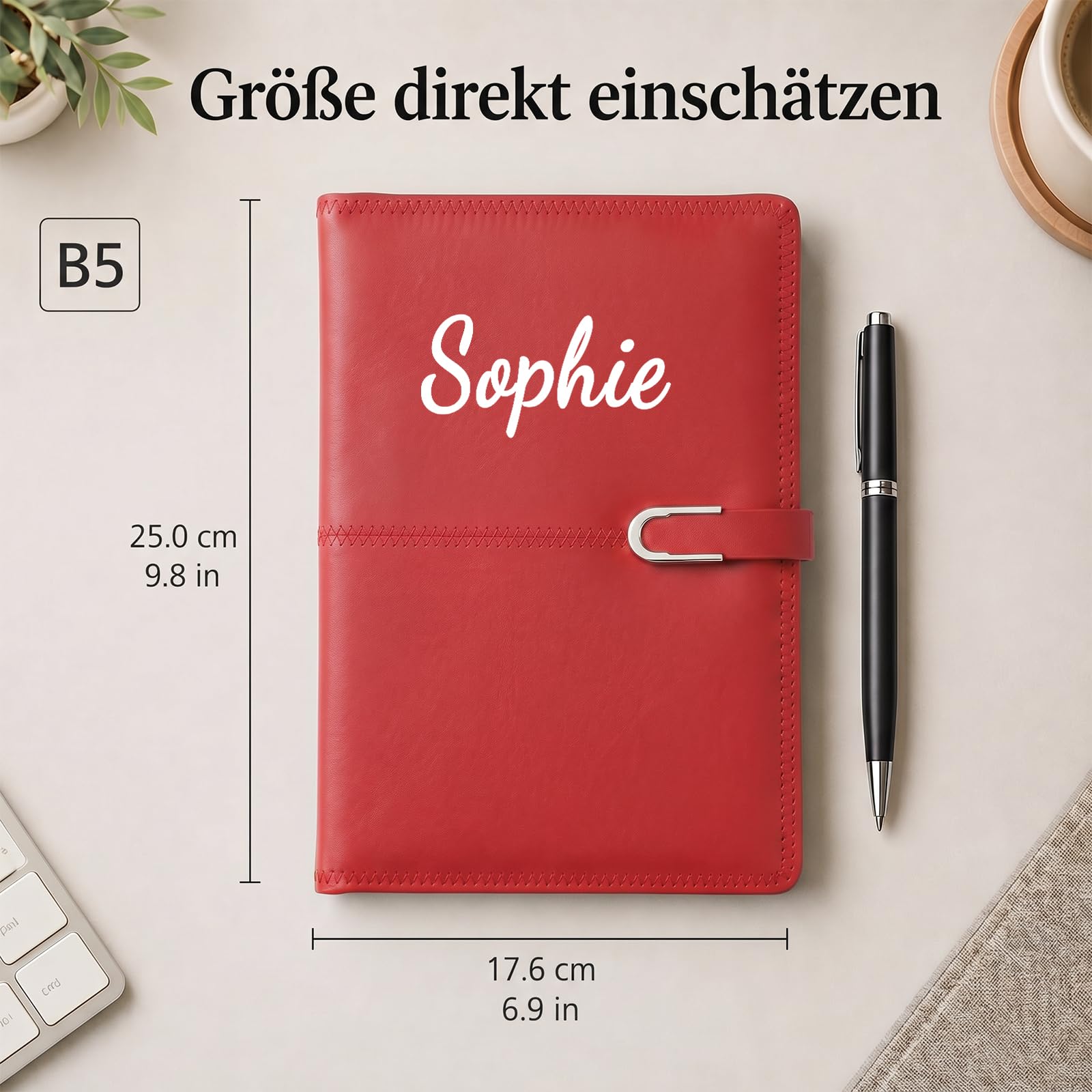 10 Stück Notizbuch Personalisiert mit Namen Benutzerdefiniert Buch | B5 | PU-Lederoberfläche | Linierte Blätter | UV-Druck | 216 Seiten | Cremefarbenes Papier | Für Büro, Uni & Alltag