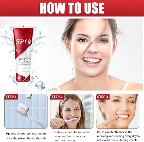 Miniatura 7 de SP10 Pasta de dientes probiótica, SP 10 pasta de dientes probiótica blanqueadora, fórmula de aliento fresco con probióticos, limpieza profunda