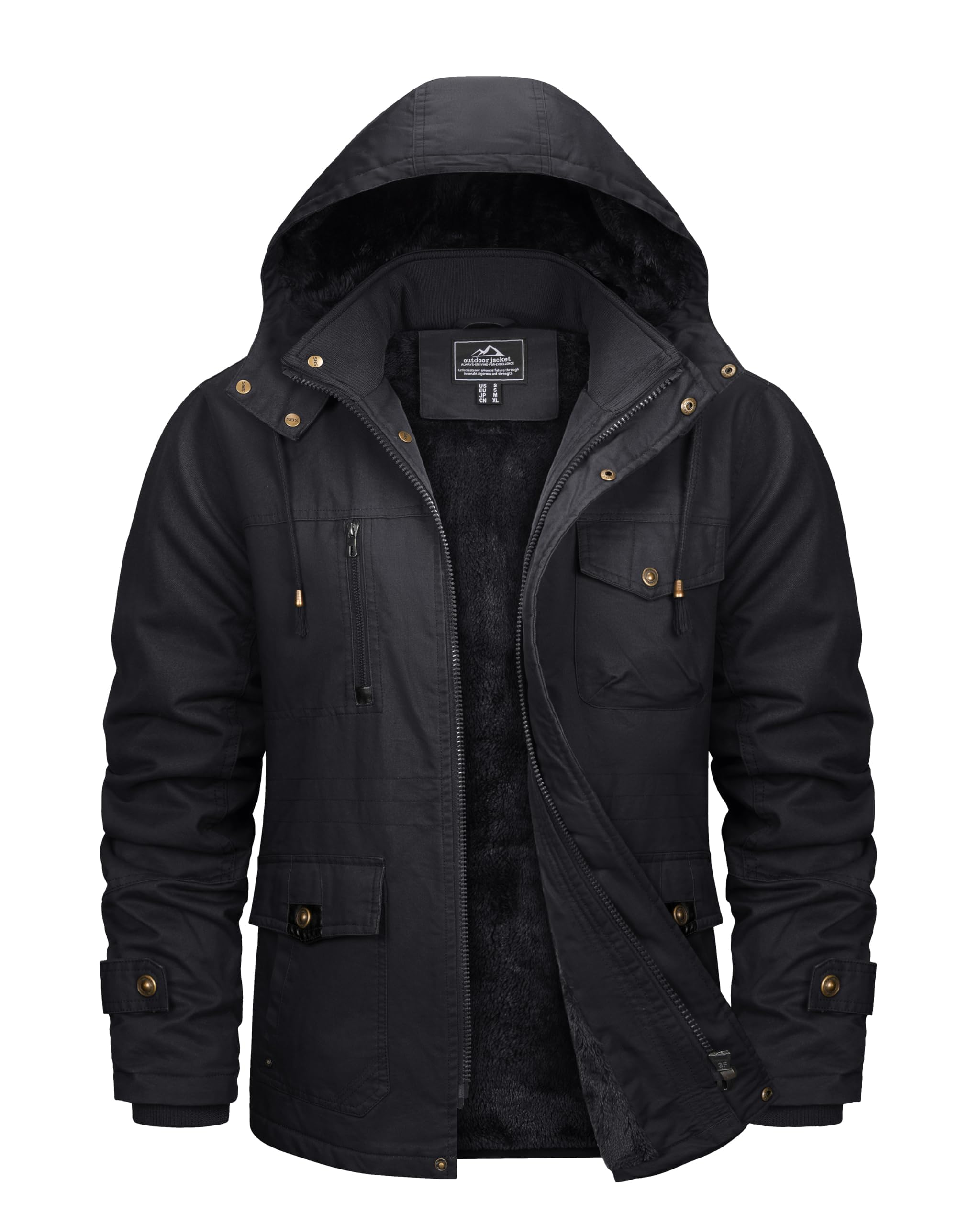 TACVASEN Men's Winter Jackets Military Fleece Tactical Windproof Cotton Jacket Thick Warm Cargo Hooded Work Casual Coats