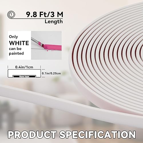 Miniatura 2 de Moldura de pared autoadhesiva de 9.8 pies, color blanco (pintable), moldura flexible autoadhesiva para pared, bordes, marcos de ventana, azulejos