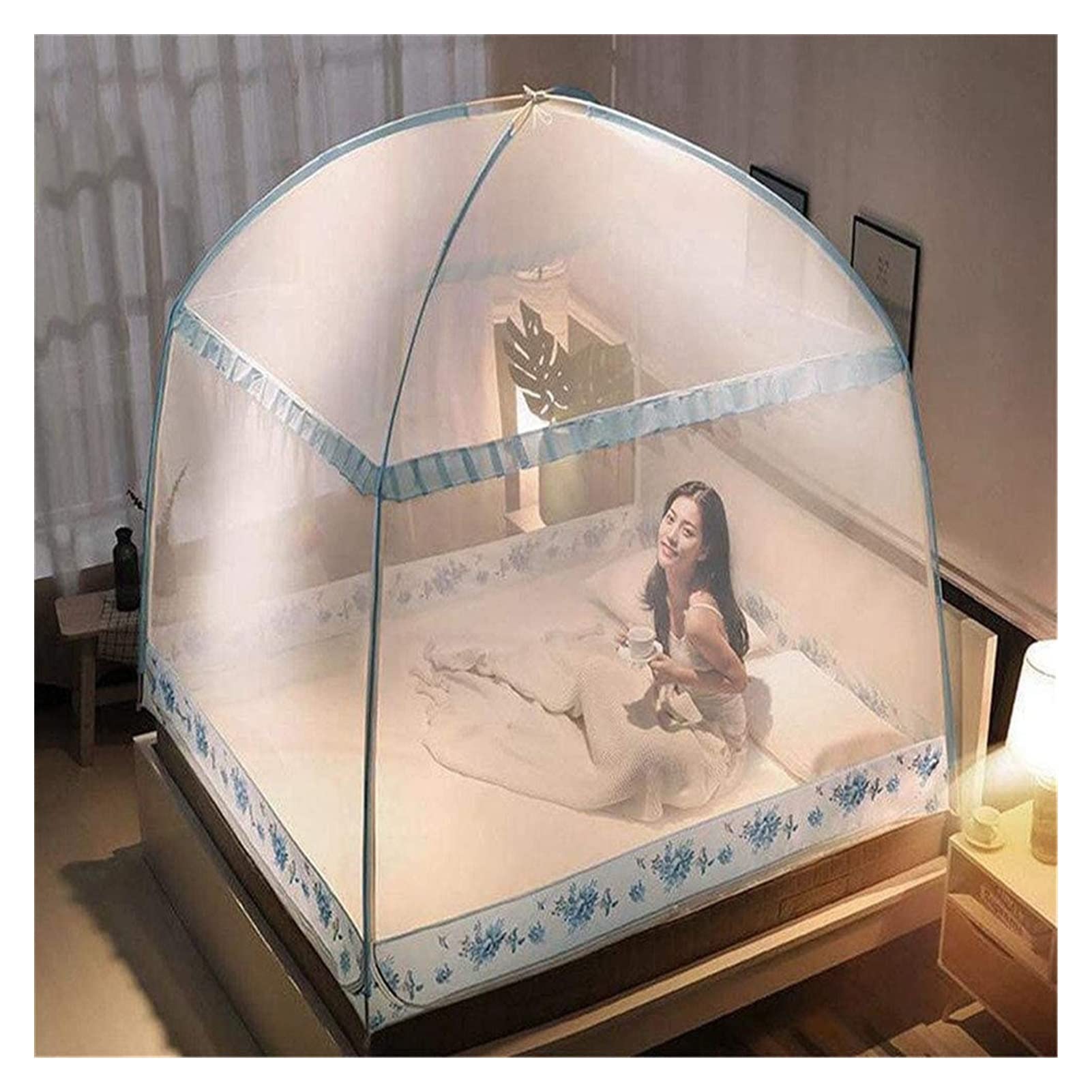 GJMSSMY Portable Pop Up Mosquito Net Anti-Fall Child Mosquito Net Three-Door Full-Enclosed Encryption Account for Bed Travel (Color : F, Size : 1.5m (5ft) bed)