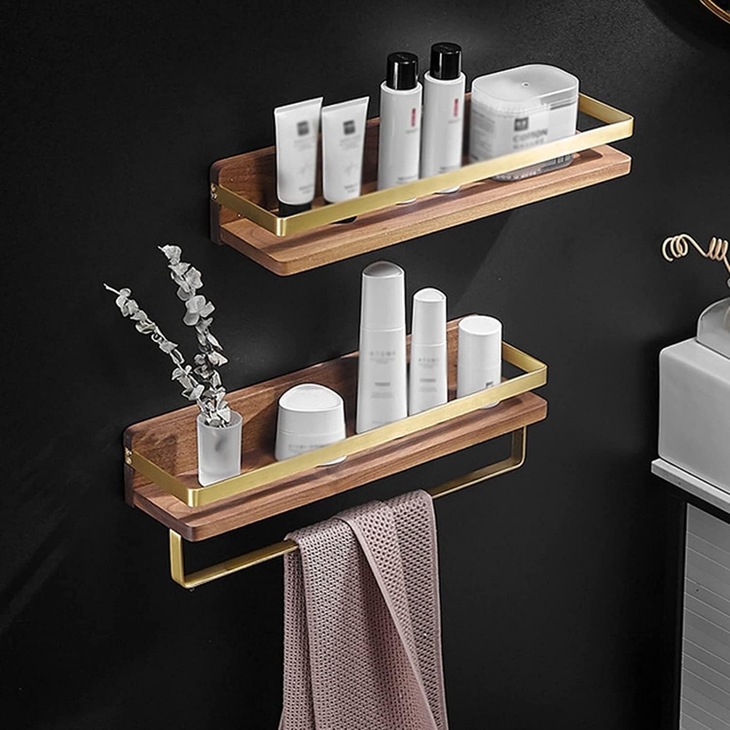 Mensola Bagno Scaffale Portaoggetti per Doccia per Senza Foratura per Bagno in Noce per Cucina WC Scaffale Doccia(30 * 11.5 * 14CM)