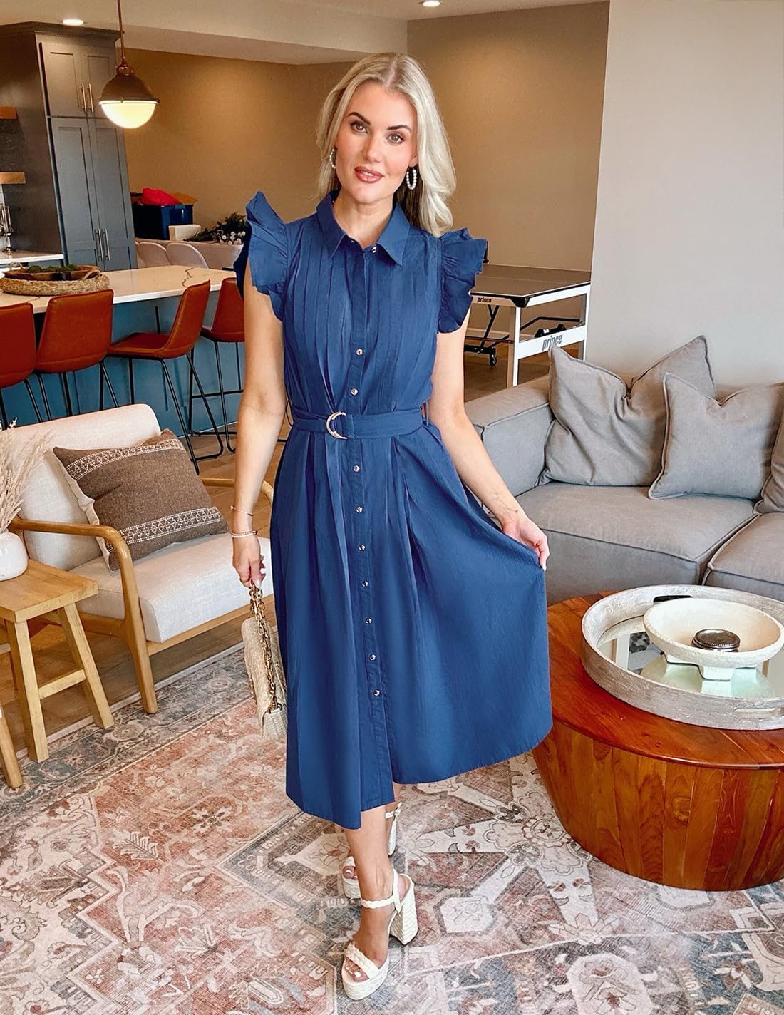 ZESICA Womens Summer Button Midi Dresses 2026 Flutter Short Sleeve Belted Business Casual Work Long Dresses with Pockets - Image 9