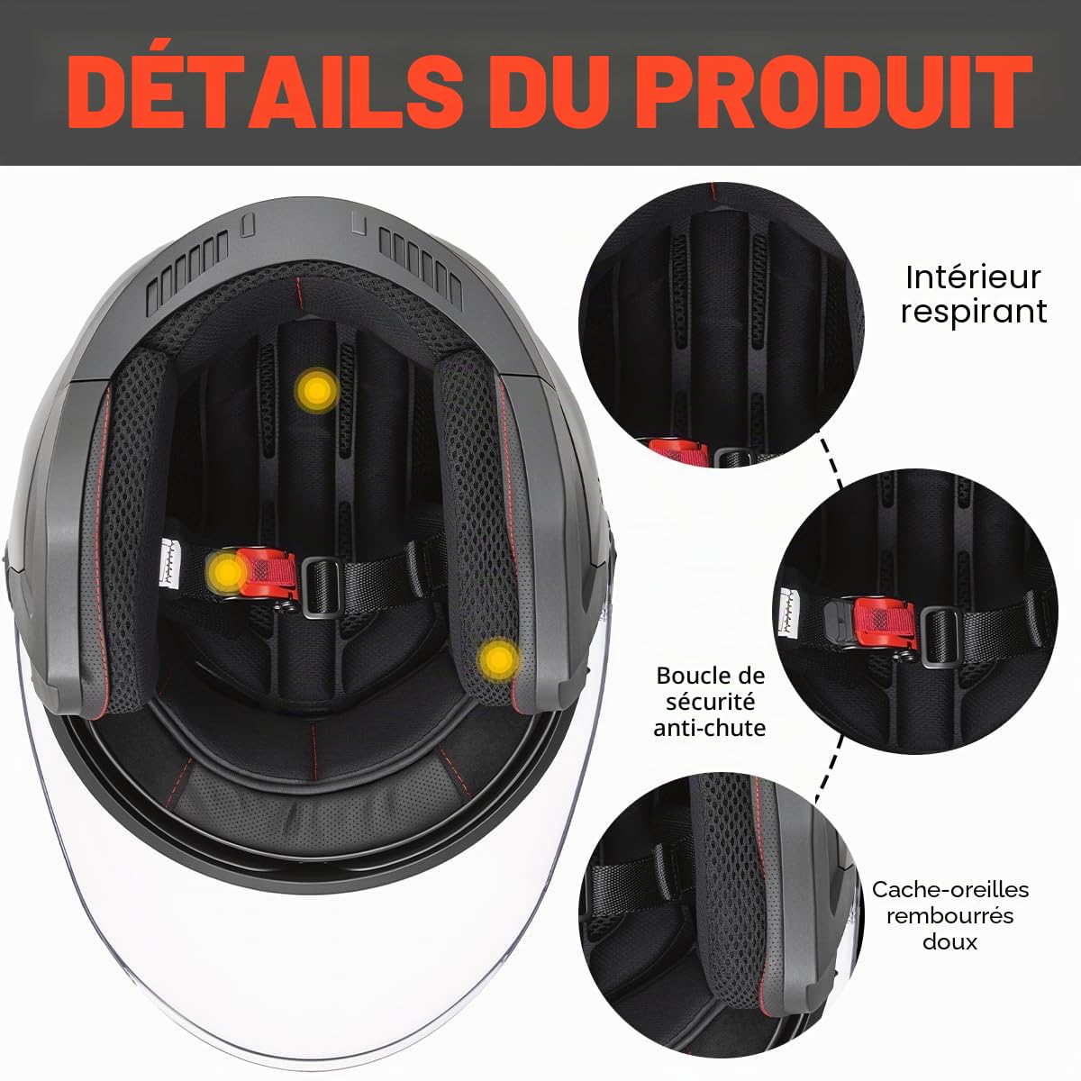 MOCOERL Casques Jet Homme Femme Casque Moto Casque Scooter Double Visière Homologation ECE2206 Noir Adulte Vintage Casque 3/4