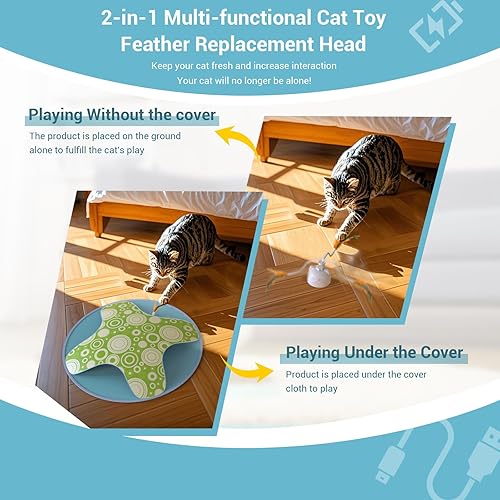 Miniatura 6 de Juguete interactivo para gatos, juguetes automáticos 2 en 1 para gatos con modo de ocultación, plumas ocultas en movimiento, dos velocidades