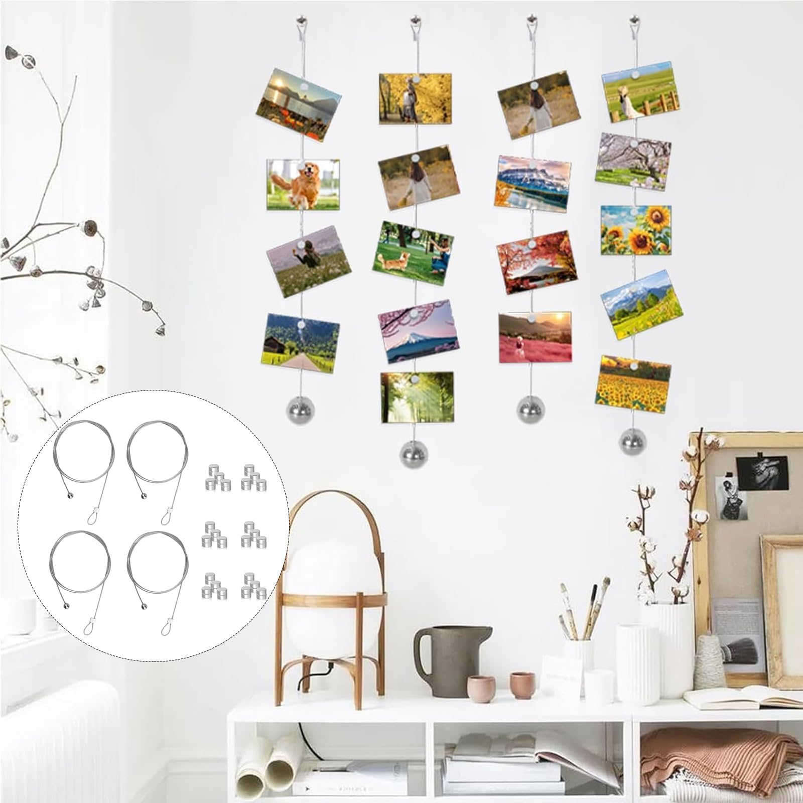 Corda Per Foto Da Parete Con Magneti – Set Da 4 Catene Da 2 Metri E 48 Magneti. Ideale Per Appendere Foto, Cartoline E Appunti In Modo Creativo E Senza Danneggiarli. Semplice, Elegante E Versatile Per Decorare Le Tue Stanze! - 2