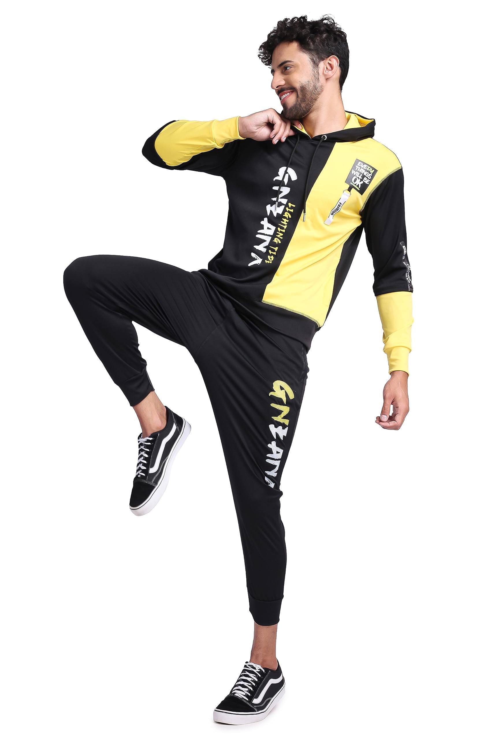 YELLOW TREE Black Yellow GN Imported Lycra Stretchable Printed DesiGNer Tracksuit (BlkYellowGN-2XL)-image-35