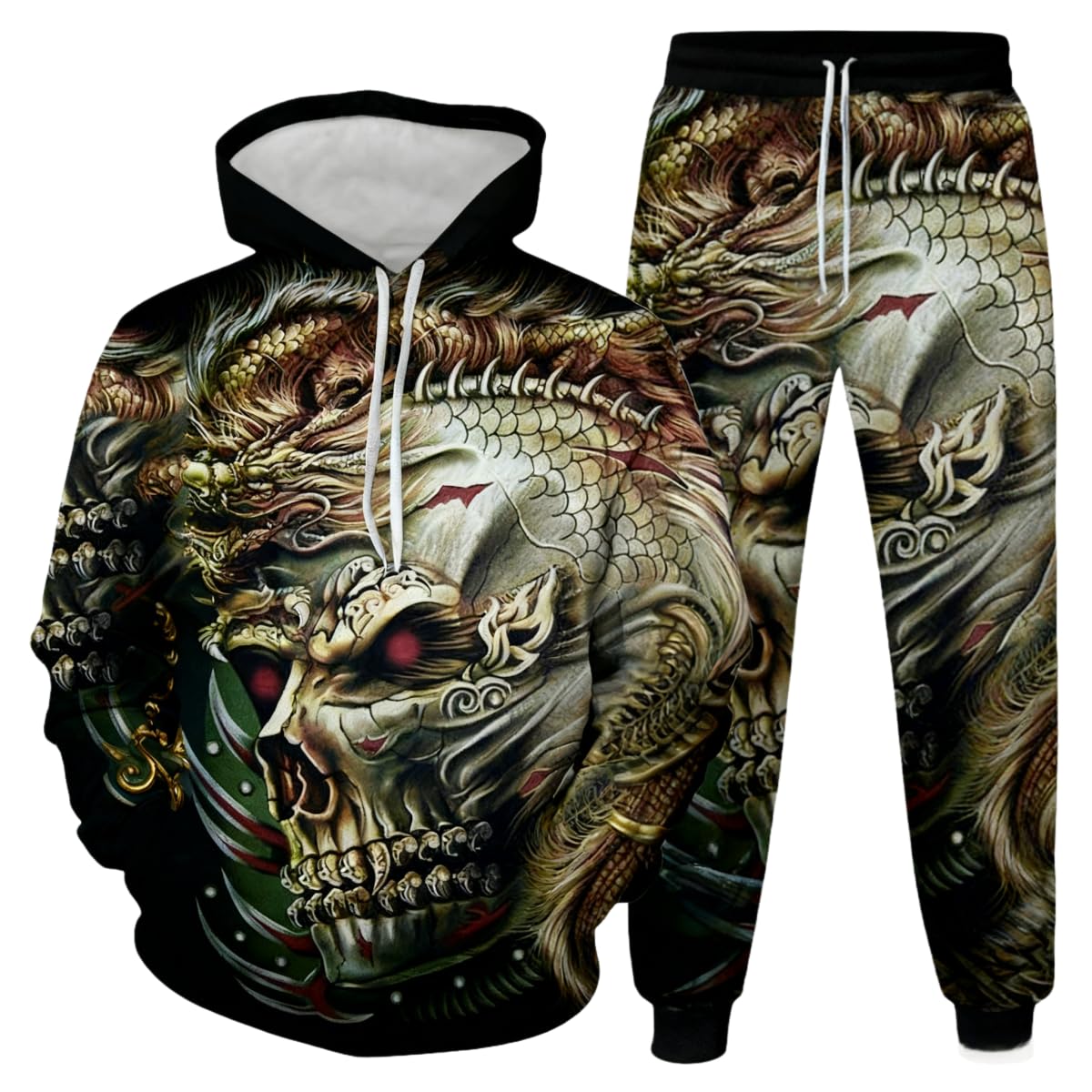 Męska bluza z kapturem szkielet demon 3D druk cyfrowy pary dwuczęściowy zestaw z kapturem (S/B-11)