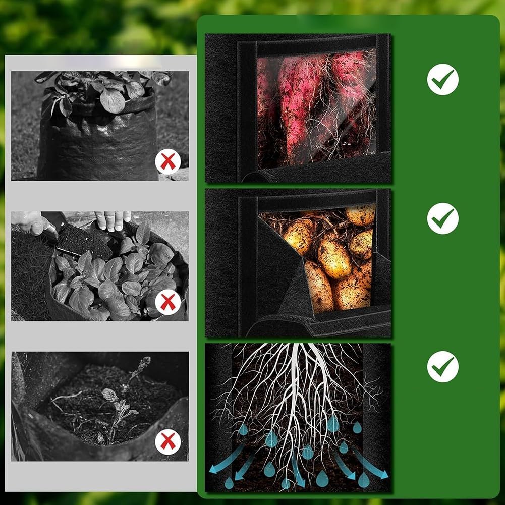 Sacs de culture pour plantes fabriqués à partir de tissu non tissé épais avec anneaux polyvalents et poignées renforcées pour une aération et un drainage constants (37,5 l)