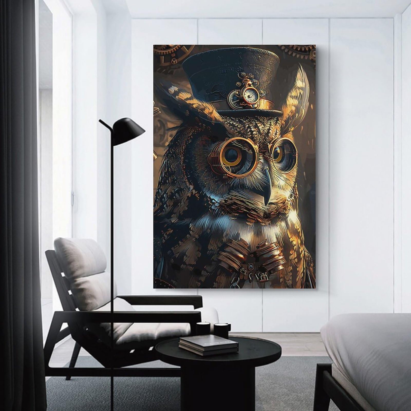 Junmoney Decorative Canvas Print Steampunk Animal Owl, 24x36inch(60x90cm), for New Homes, Bedrooms Or Workspaces, A Wall Art Gift for Fresh Interiors