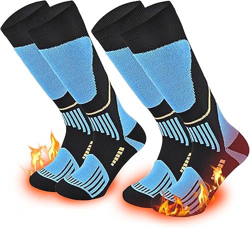 COOPLUS 2 pares de calcetines de esquí para hombres y mujeres, calcetines de compresión hasta la rodilla para esquí, snowboard, senderismo, deportes