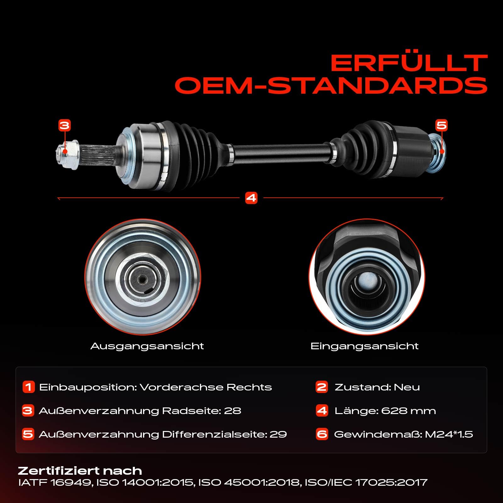 Frankberg Eje motriz Eje de transmisión Caja de cambios manual Eje delantero Derecha Compatible con CR-V II RD 2.2L 2005-2006 FR-V BE 2.2L 2005-2009 Replace# 44305SKNE00