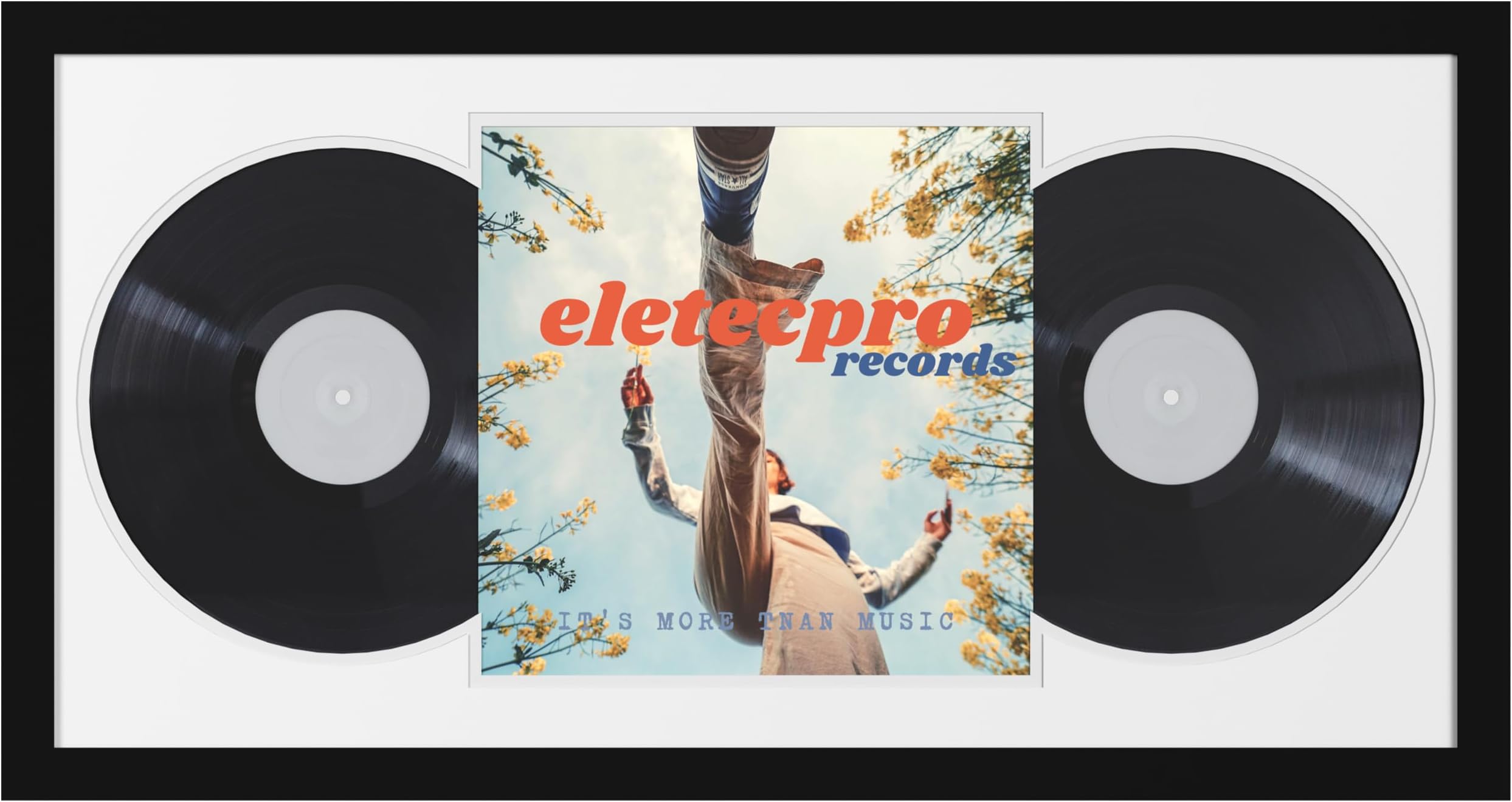 eletecpro 16x32 Record Frame Display 12-inch Double LP, Black Vinyl Frames with 2 Double Sided Mats (Black-White) Holds Jacket and 2 Records, Big Album Frame Wall Decor for Music Fans