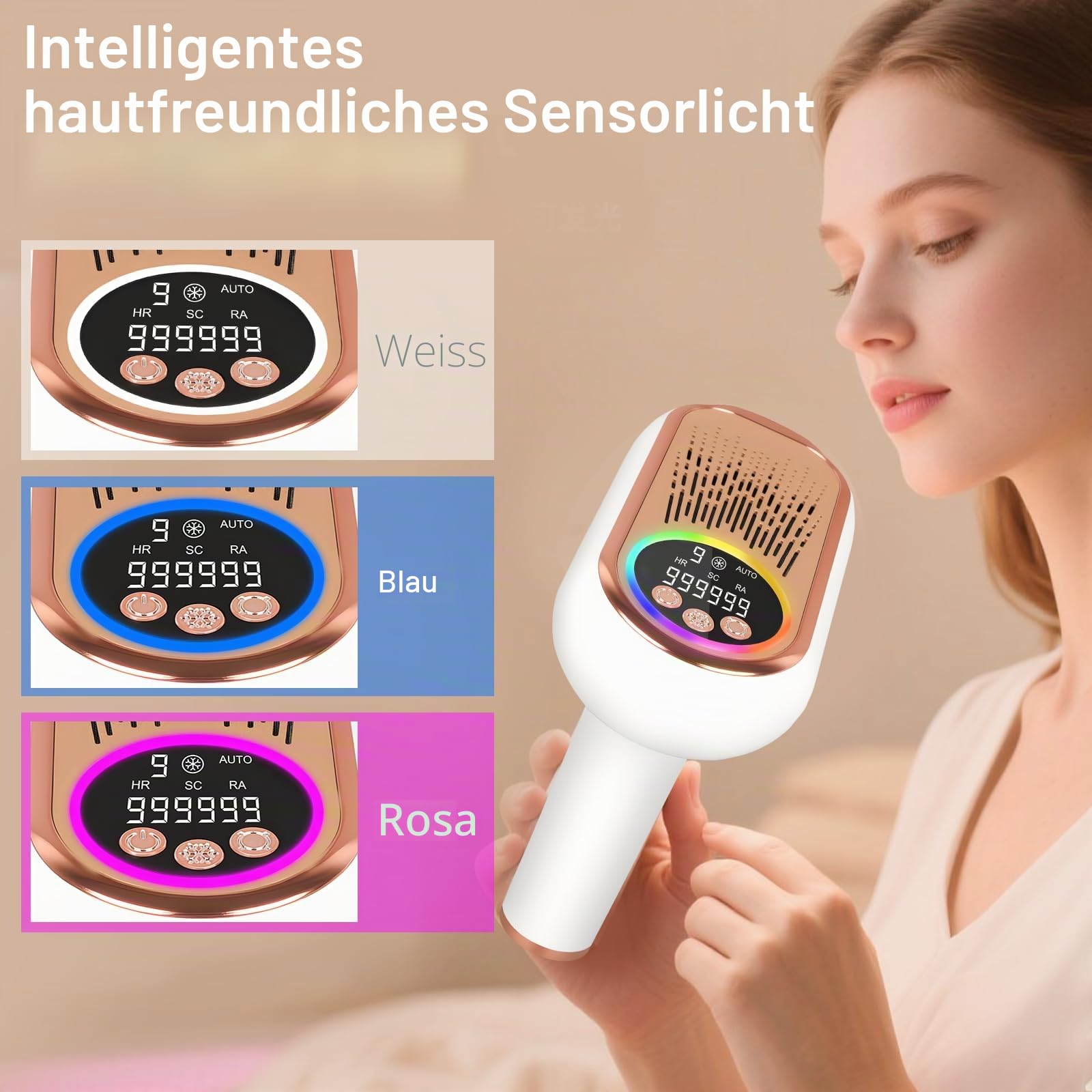 IPL Haarentfernung mit Gefrierfunktion – Schmerzfreies IPL Gerät mit 3 Modi (HR/SC/RA), 9 Energiestufen, 999.999 Lichtimpulse für Damen & Herren – Ideal für Gesicht, Bikini, Beine & Körper