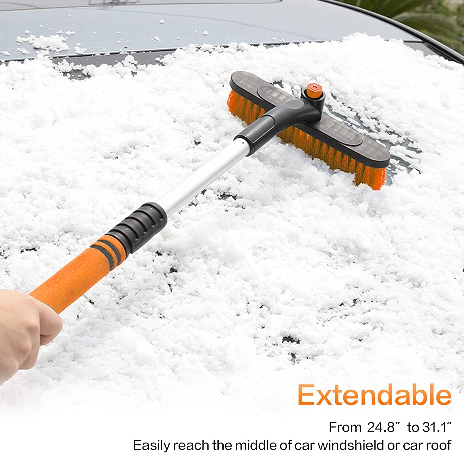 XMING Extracción del Cepillo de Nieve del Coche Extensible con el raspador de Hielo for el Parabrisas del automóvil y el Agarre de la Espuma de la Nieve Desmontable for el automóvil