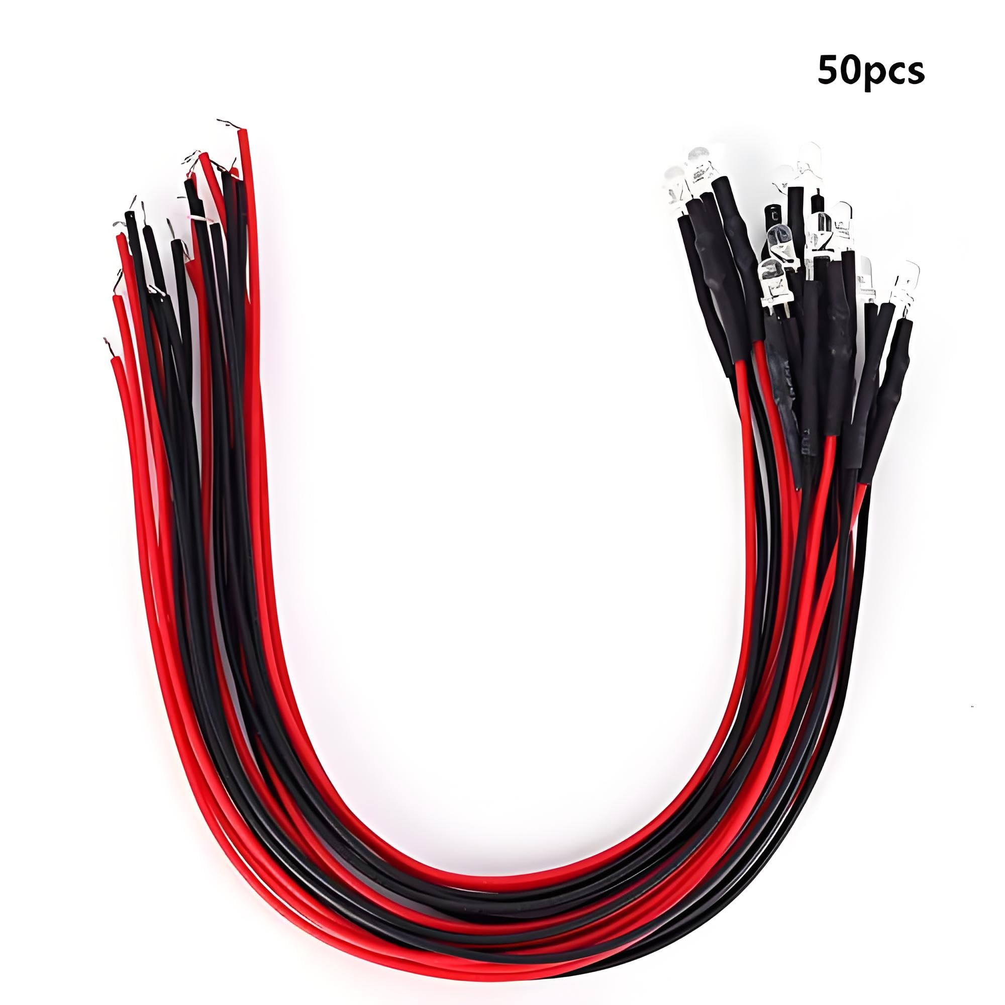 Fafeicy 50 Pezzi Diodi LED Cablato Emissione 5-12V 3mm 0.06W Luminosa Testa Tonda Luce Bianca Calda