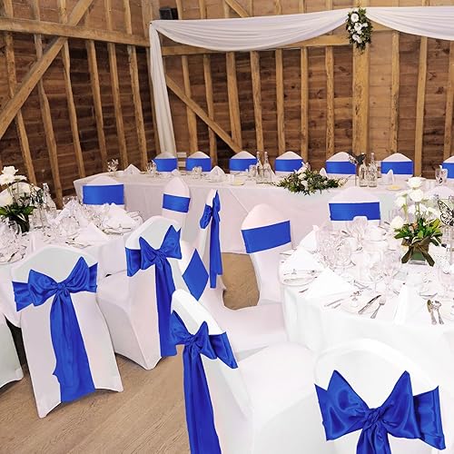 Miniatura 6 de Mepase 100 fundas blancas para sillas de boda, de elastano, elásticas, decorativas, elásticas, plegables, de seda, para bodas, banquetes, comedor,