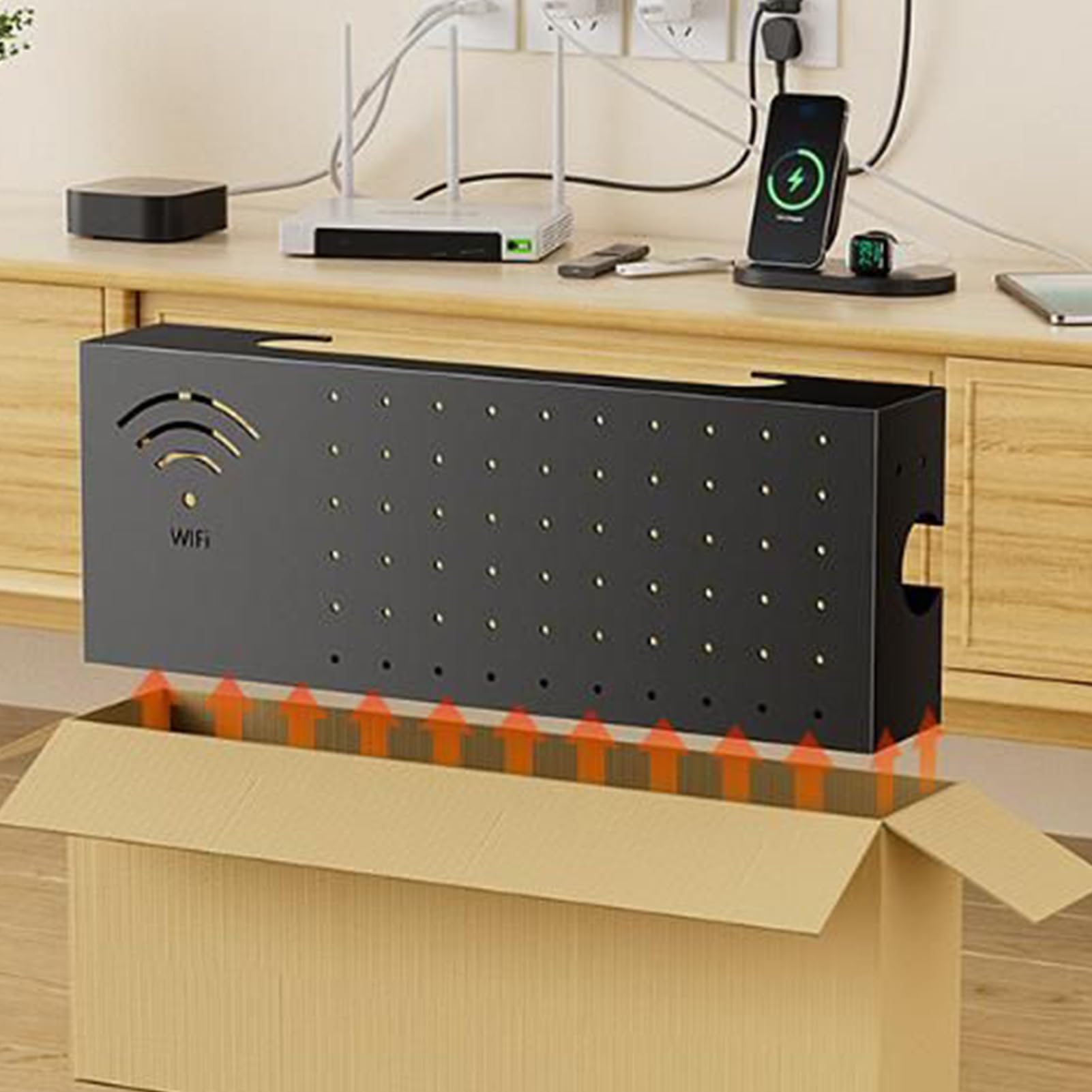 Scatola Di Archiviazione Per Router Organizzatore Domestico In Acciaio Al | Nascondino Box Internet Per Cavi Di Connessione Filo Elettronico Rete Internet Presa Usc